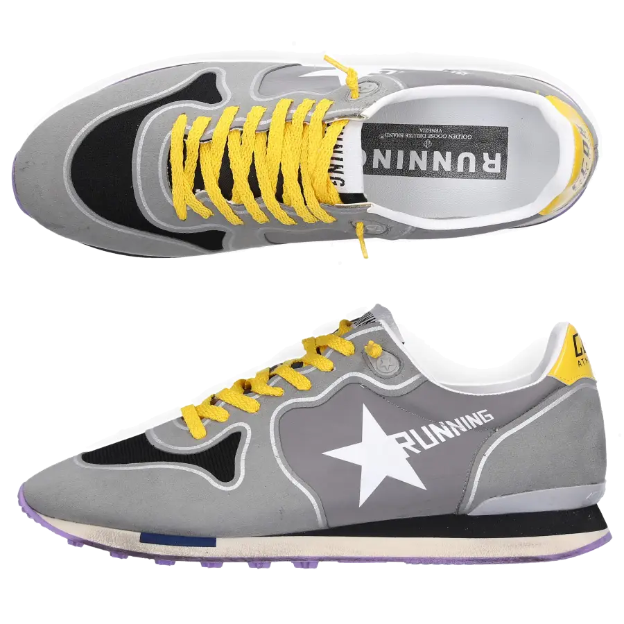 Golden Goose - Sneaker low RUNNING Glattleder Textil Used gelb grau schwarz - grau