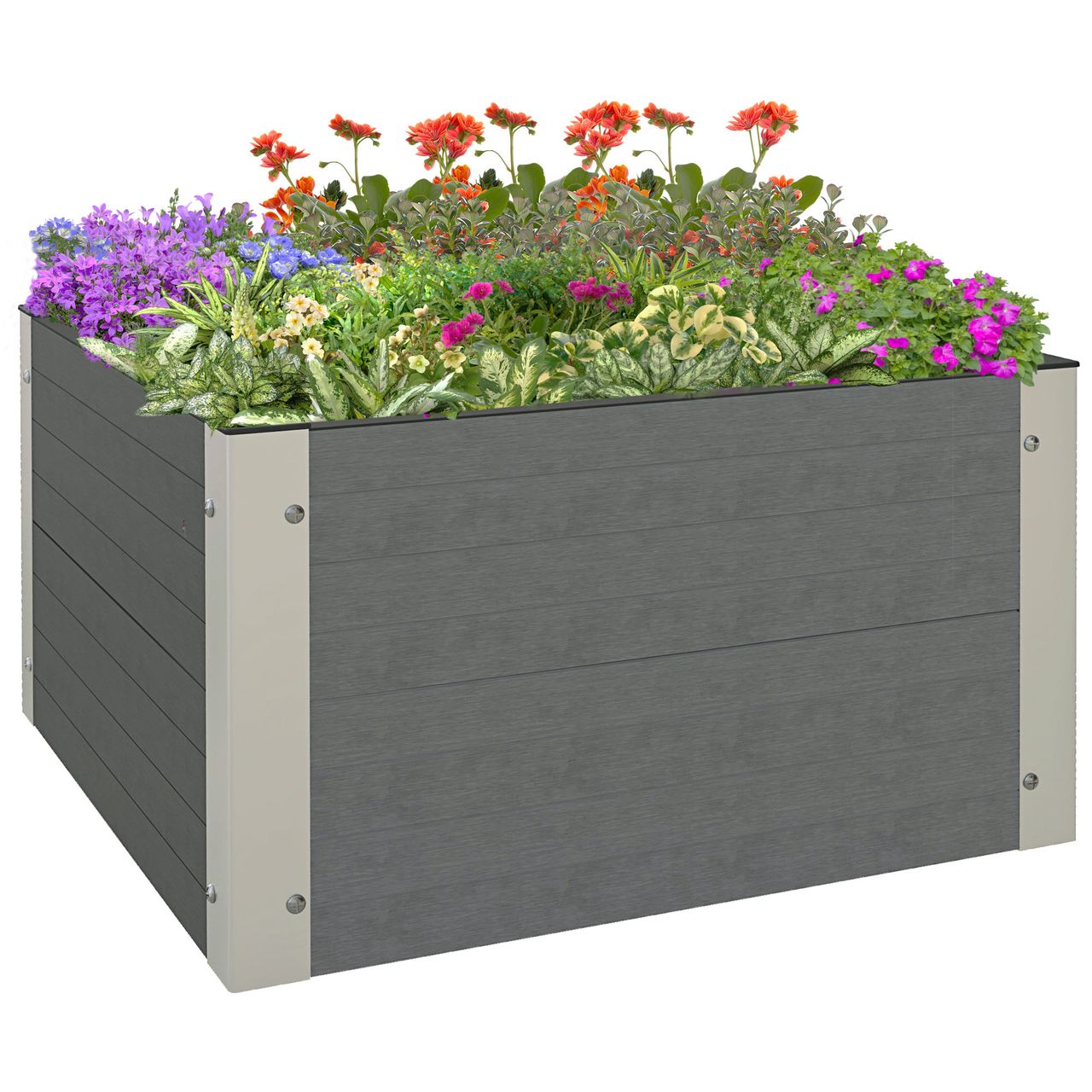 Outsunny Hochbeet, Blumenkasten, Pflanzkasten mit offenem Boden, für Garten Grau