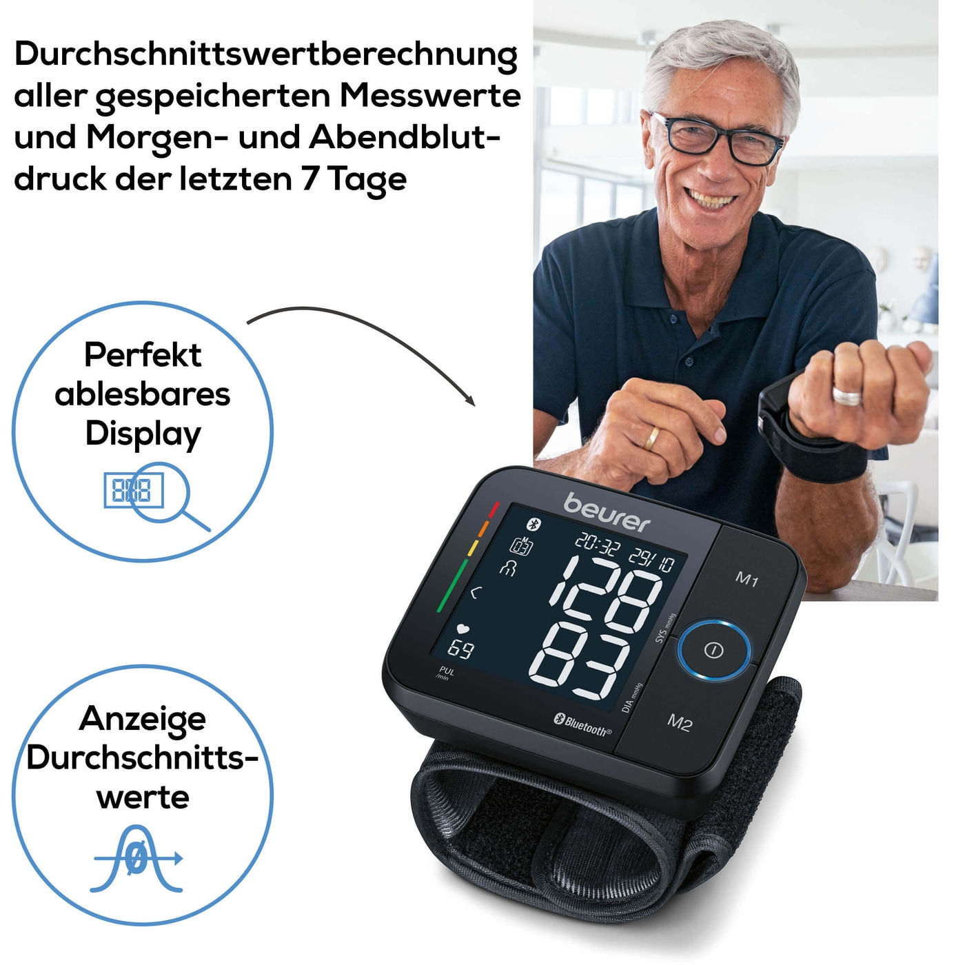 Beurer Handgelenk-Blutdruckmessgerät BC 54 <i>Bluetooth</i>®-Handgelenk-Blutdruckmessgerät mit App & Inflation Technology