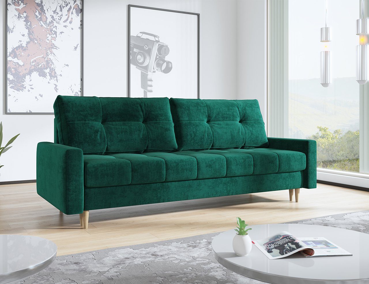 MKS MÖBEL Sofa Scandi, mit Relaxfunktion, mit Schlaffunktion und Bettkasten
