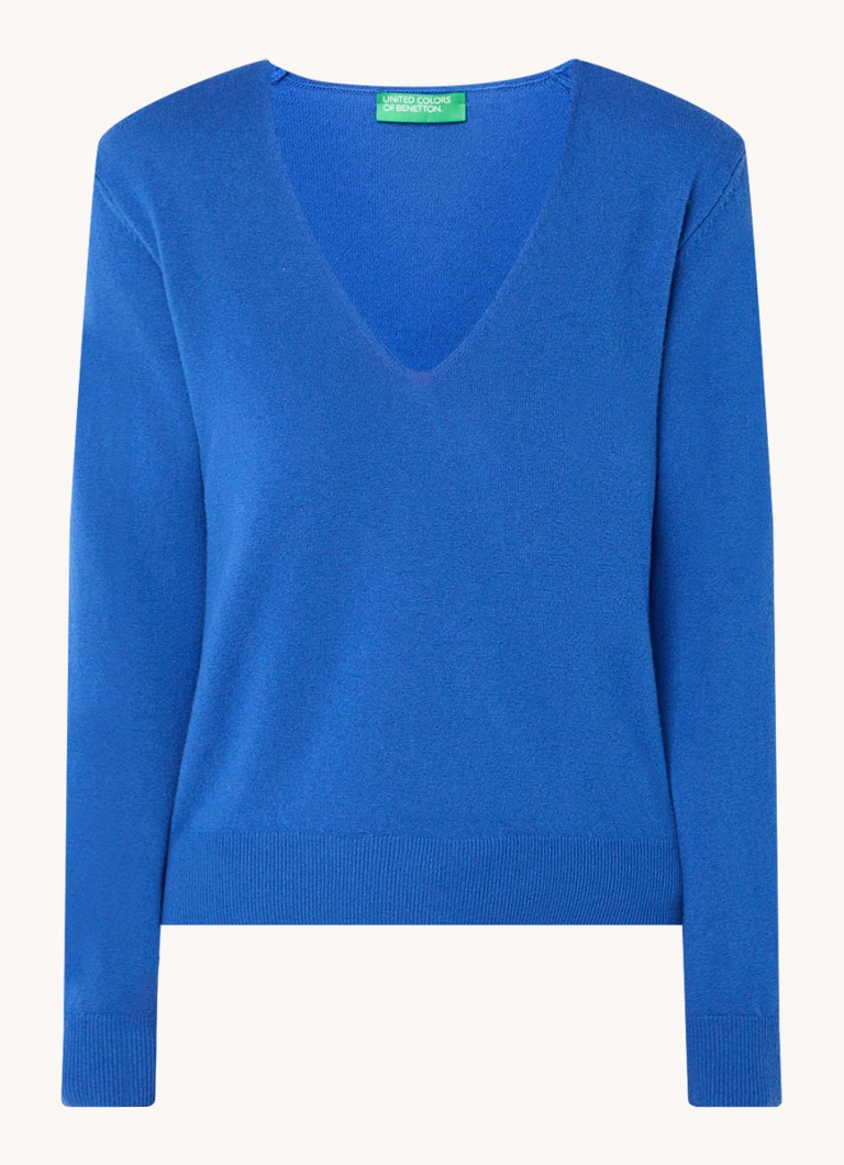 Maglione Benetton in lana vergine a maglia fine con scollo a V