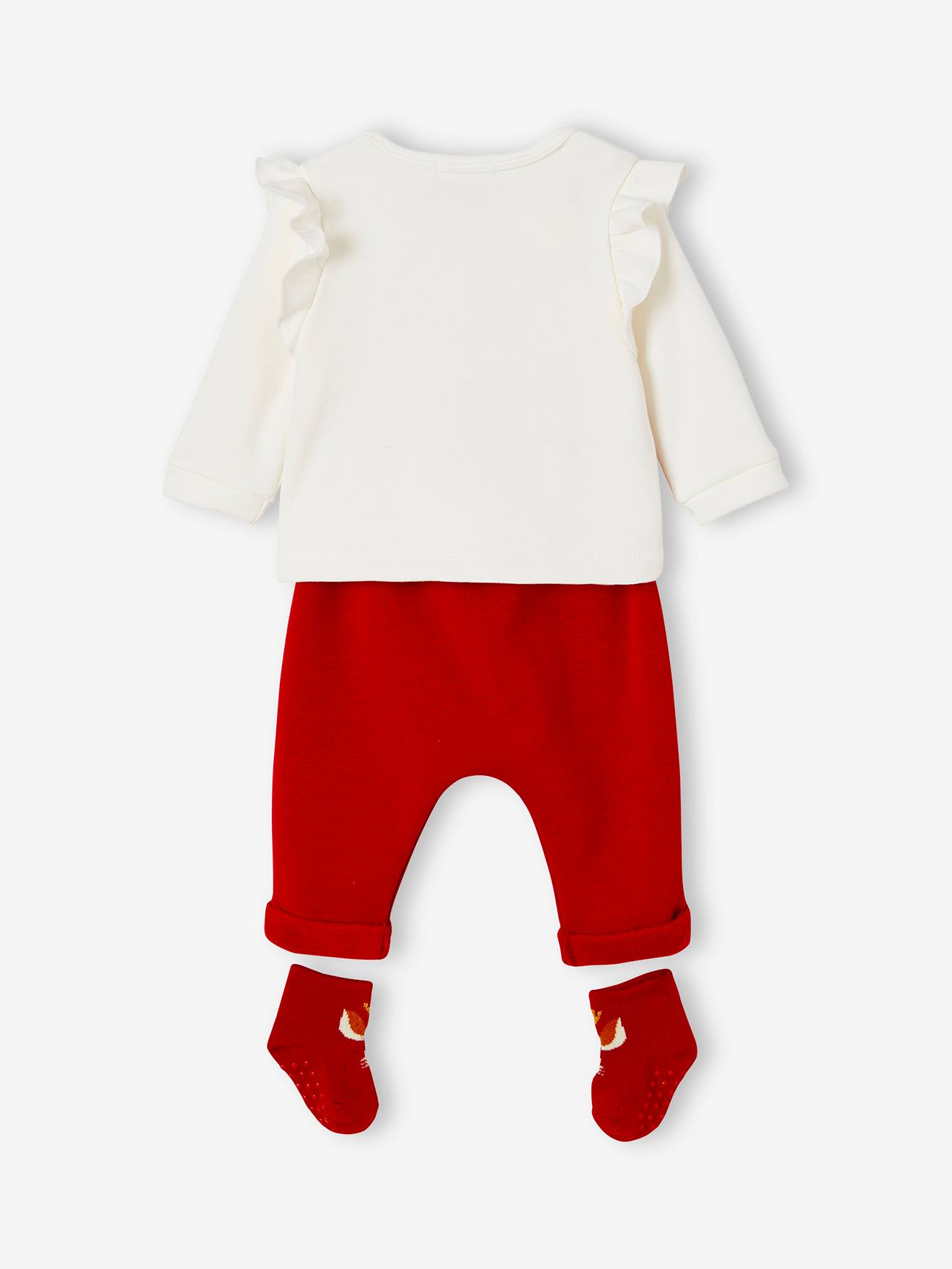 Ensemble 3 pièces bébé sweat + pantalon + chaussettes écru