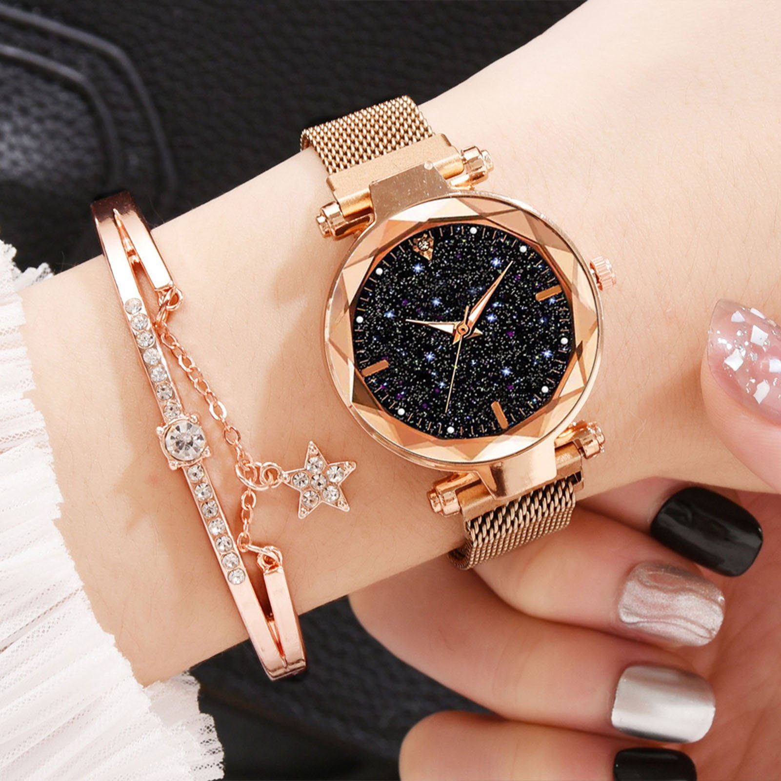 farfi Quarzuhr Starry Sky Damen Armbanduhr Set-Quarzuhr,Armbanduhr mit Armband Kasten, (1 x Uhr 1 x Armband 1 x Aufbewahrungsbox)
