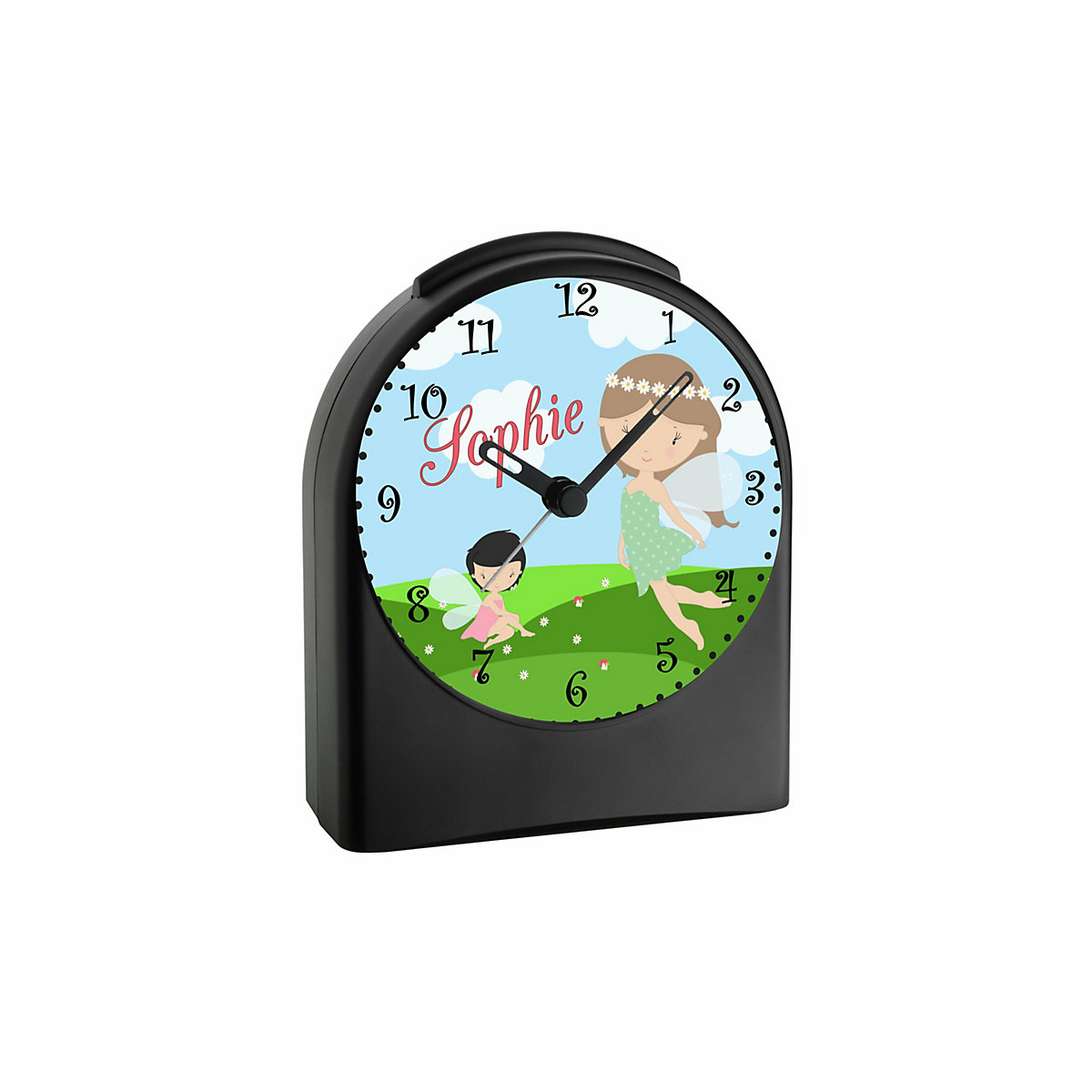 Kinder Funkwecker personalisiert mit Namen Fee Atom-/Funkuhr, 12-Stunden-Anzeigeformat, Schlummerfunktion, Nachtlicht, Geräuschlos/Ohne Ticken