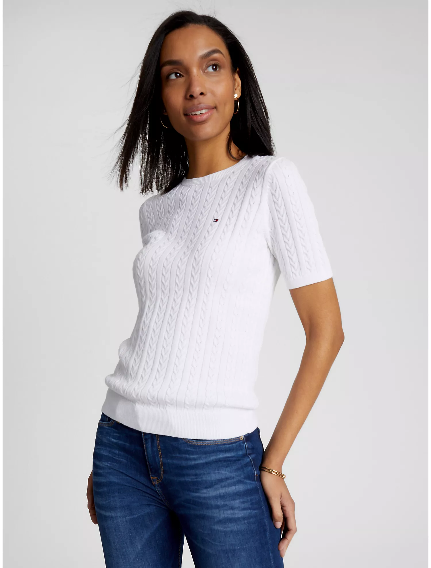 Cable Knit Short-Sleeve Sweater