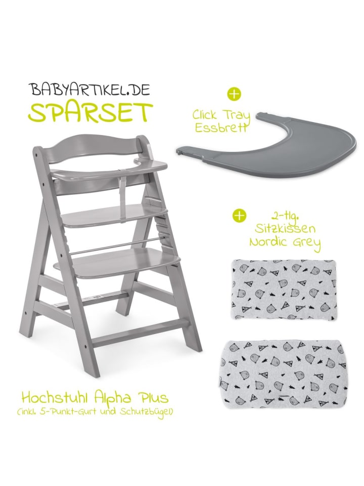 Hauck Hochstuhl Alpha Plus Grau - im Sparset inkl. Essbrett in grau günstig kaufen onesize