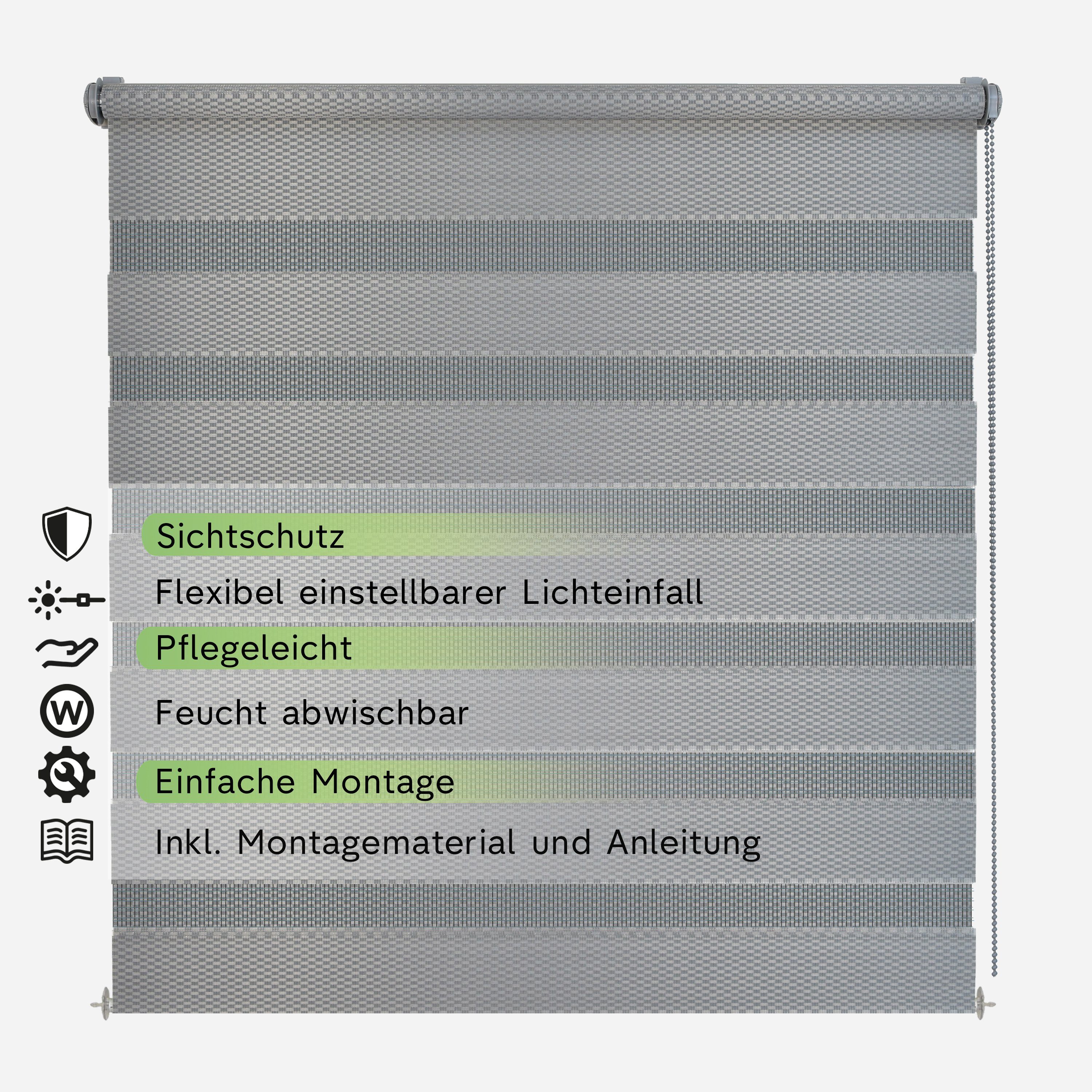 Doppelrollo Fensterrollo RON Klemmfixierung Zebrarollo Seitenzugrollo, Rikmani, Klemm- oder Schraubmontage
