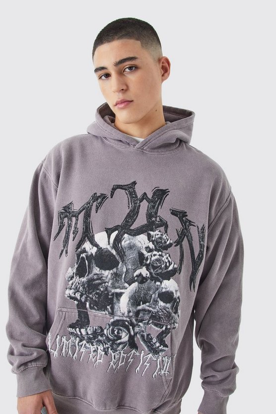 Oversize Hoodie mit Totenkopf-Print