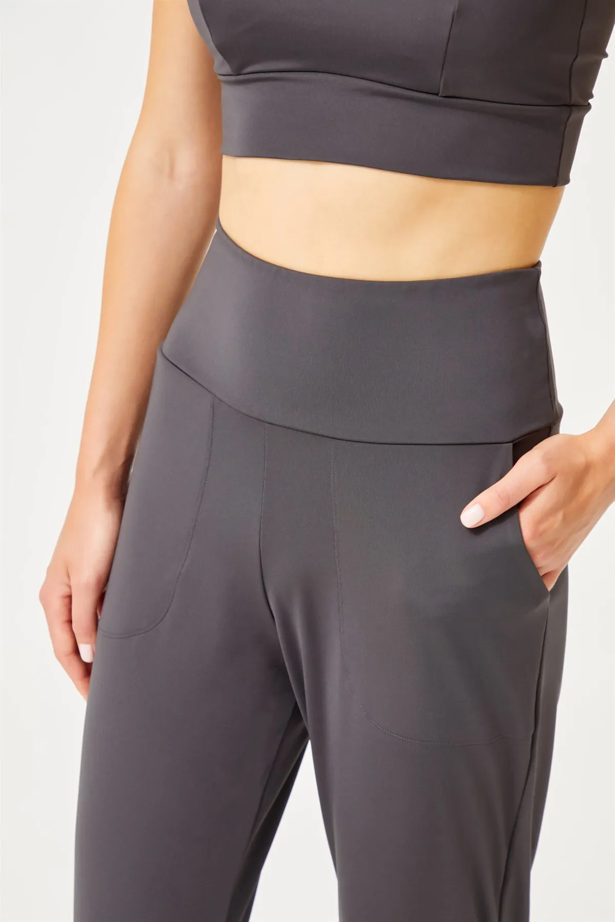Cottonhill  Geräucherte Damen-Jogger-Jogginghose mit hoher Taille und doppelten Taschen