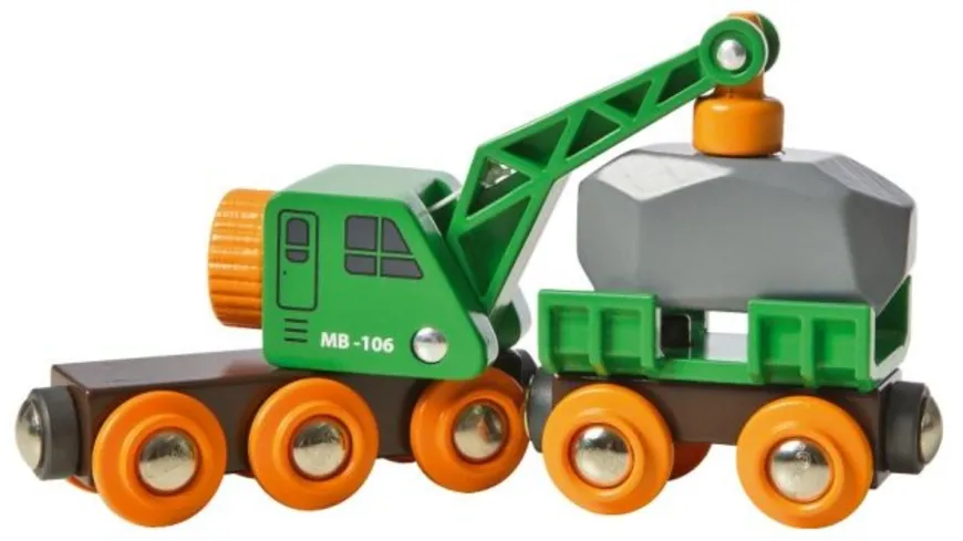 BRIO Bahn - Grüner Kranwagen mit Anhänger und Fracht