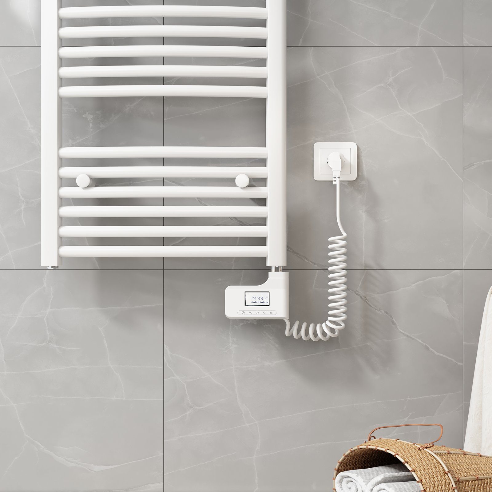 EMKE Heizstab 300W-1200W Heizstab mit Thermostat, Heizpatrone für Badheizkörper Heizelement IP44 Weiß ohne Heizkörper