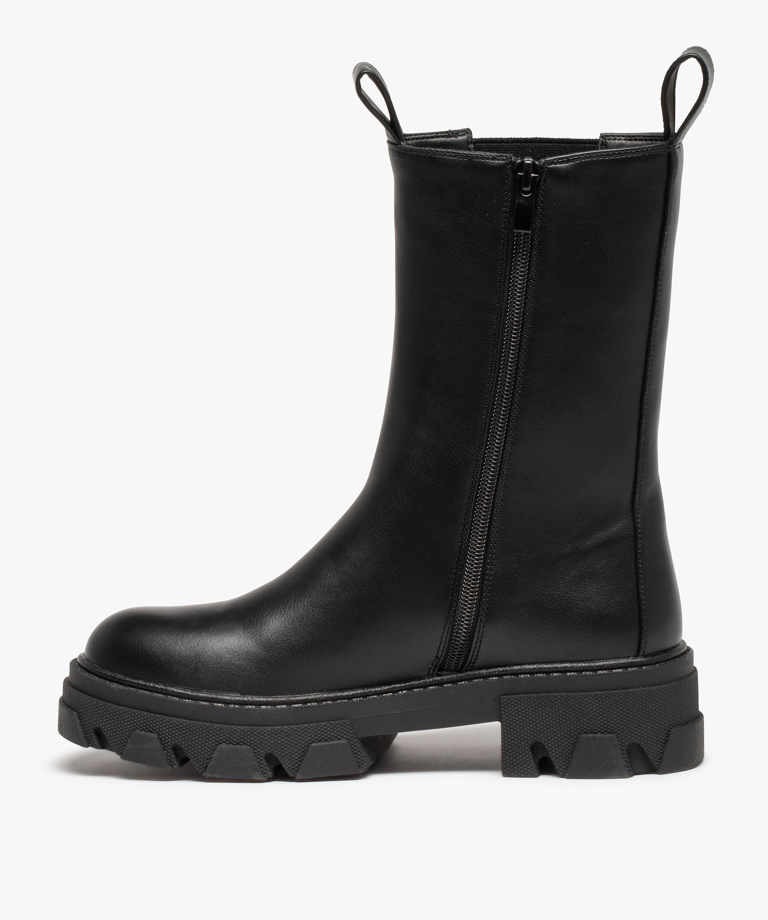Boots femme Chelsea unies à semelle épaisse et crantée noir | GEMO