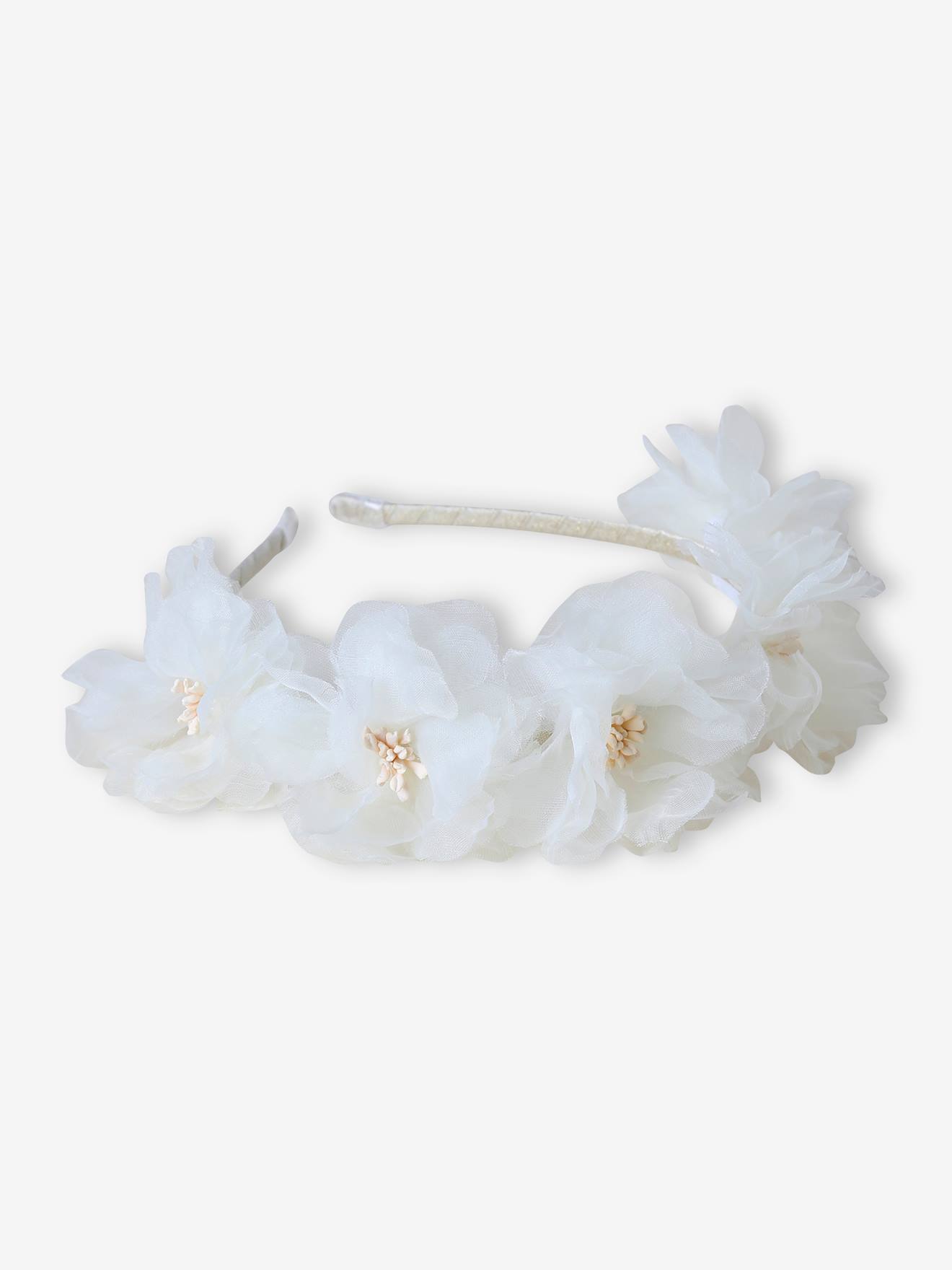 Serre-tête avec fleurs blanches appliquées blanc