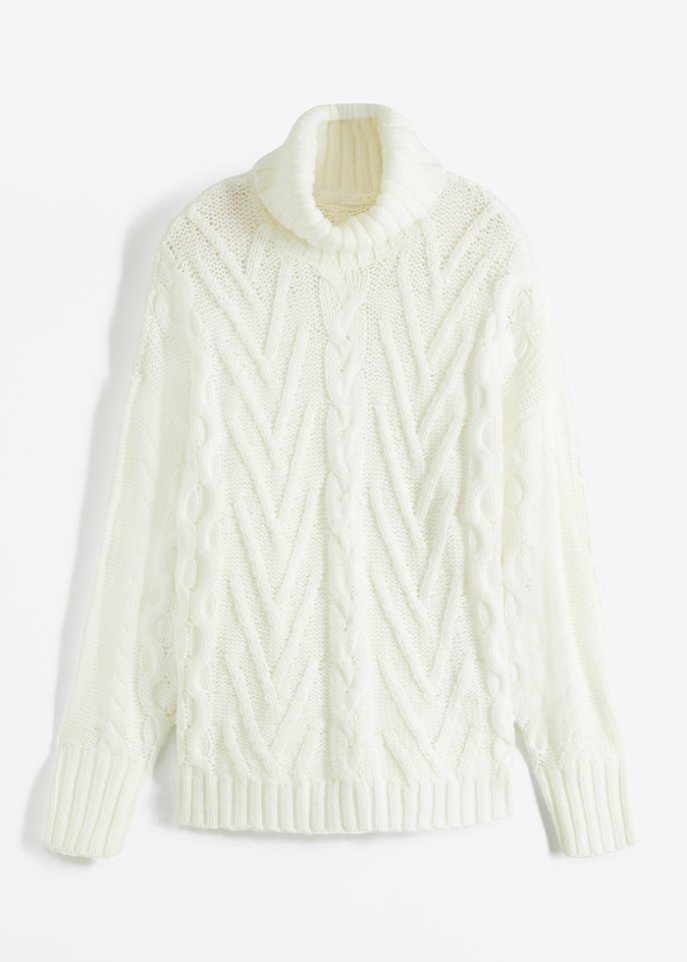 Rollkragen-Pullover mit Zopfmuster