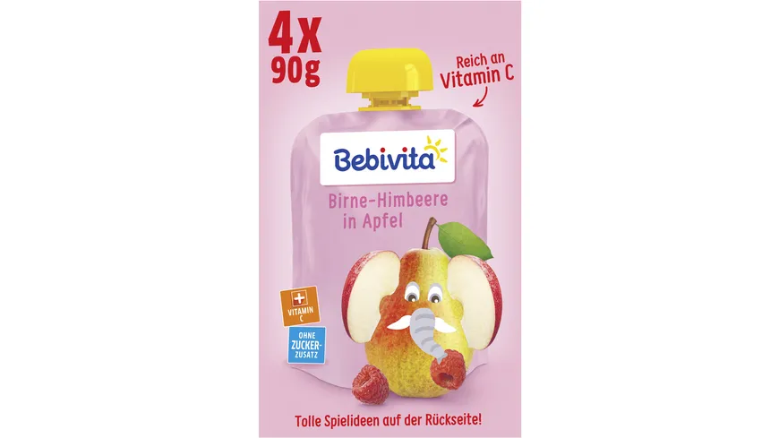 Bebivita Quetschbeutel Frucht Birne-Himbeere in Apfel, 4x90g 360 g