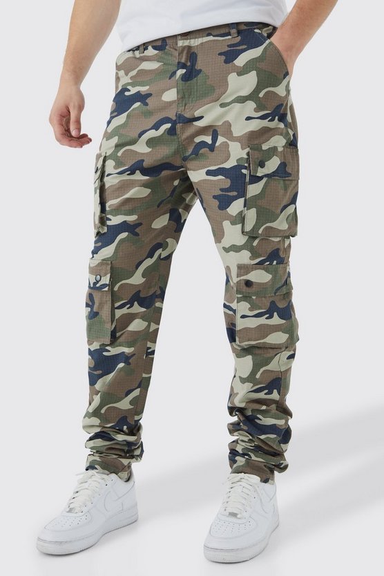 Tall Slim-Fit Camouflage Cargohose mit Druckknöpfen