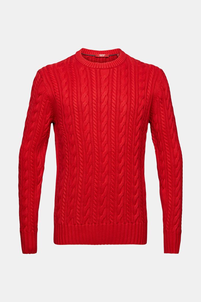Baumwollpullover mit Zopfstrickmuster