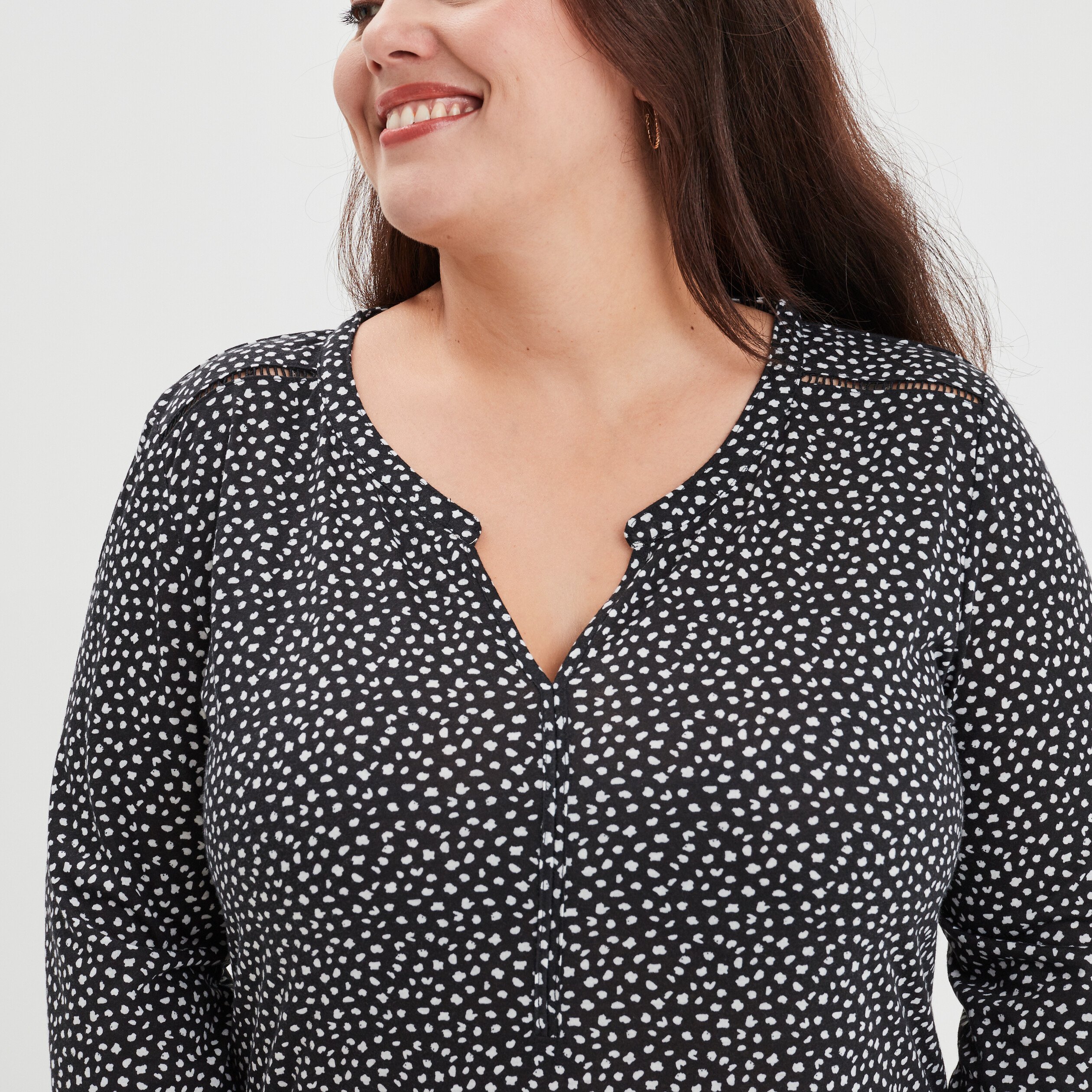 T-shirt manches 3 4 noir femme grande taille | La Halle