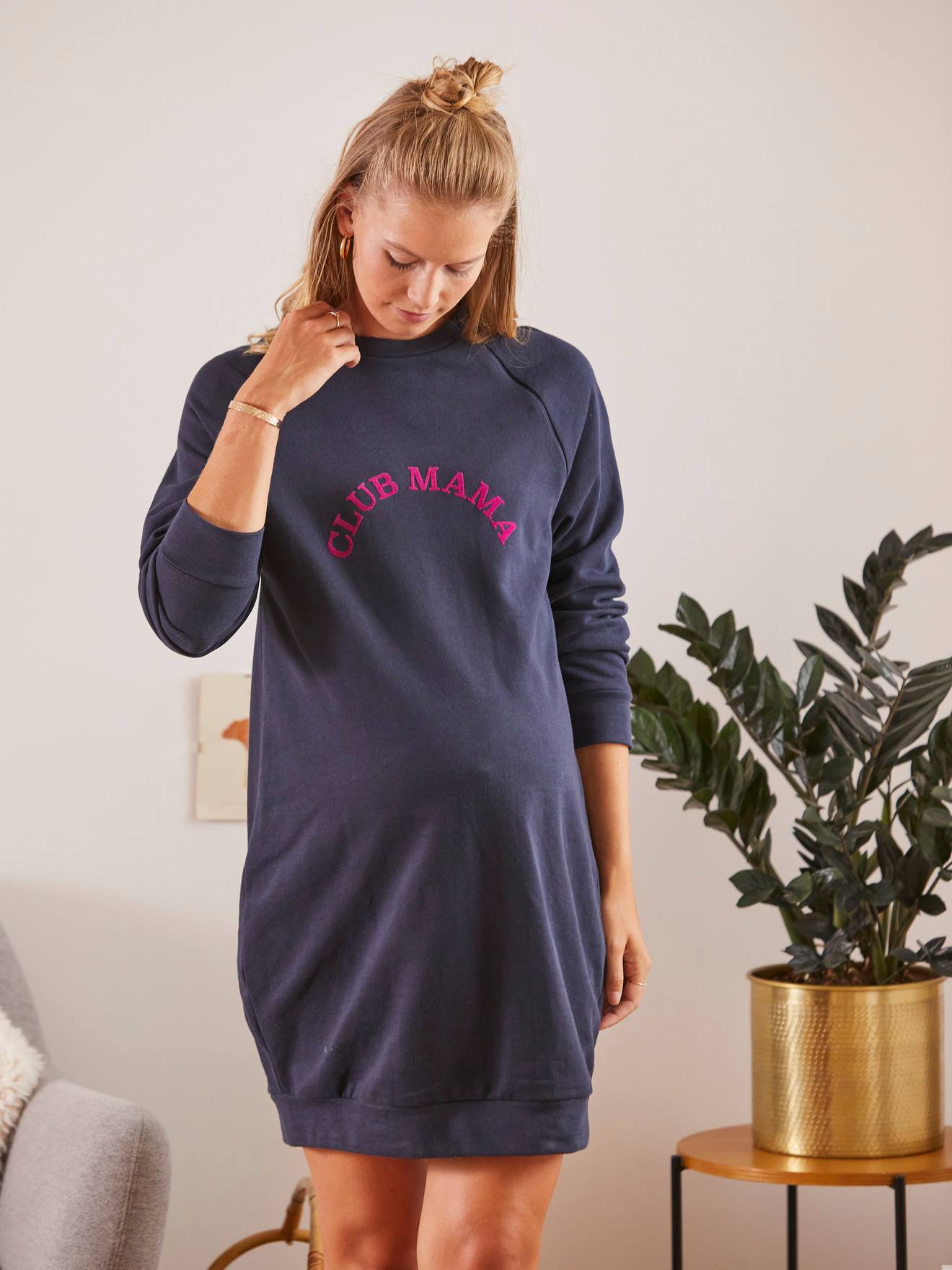 Vertbaudet Sweatkleid mit Schriftzug, Schwangerschaft & Stillzeit - marine