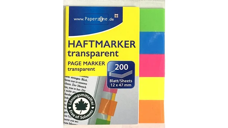 PAPERZONE Haftmarker neon-transparent 200 Blatt 12 x 47mm