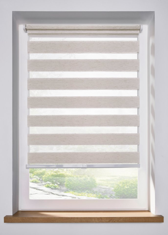 Schnurloses Doppelrollo in Leinen-Optik