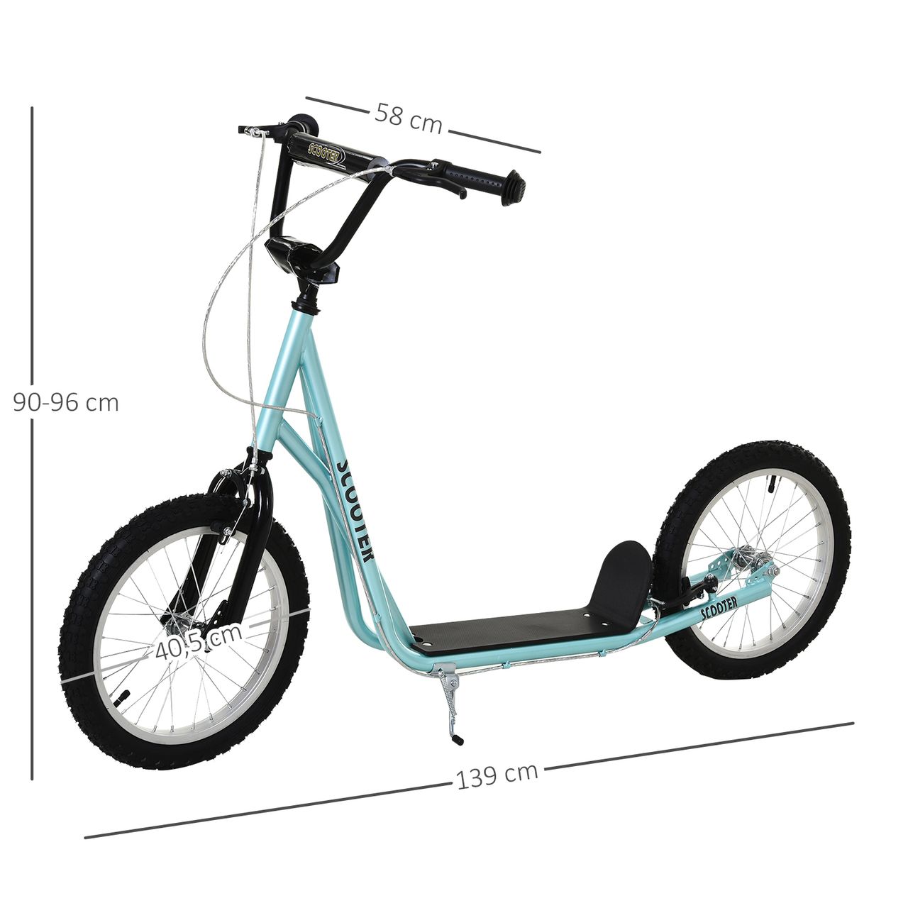 HOMCOM Tretroller Kinderroller Scooter Cityroller Luftreifen verstellbar Hellblau