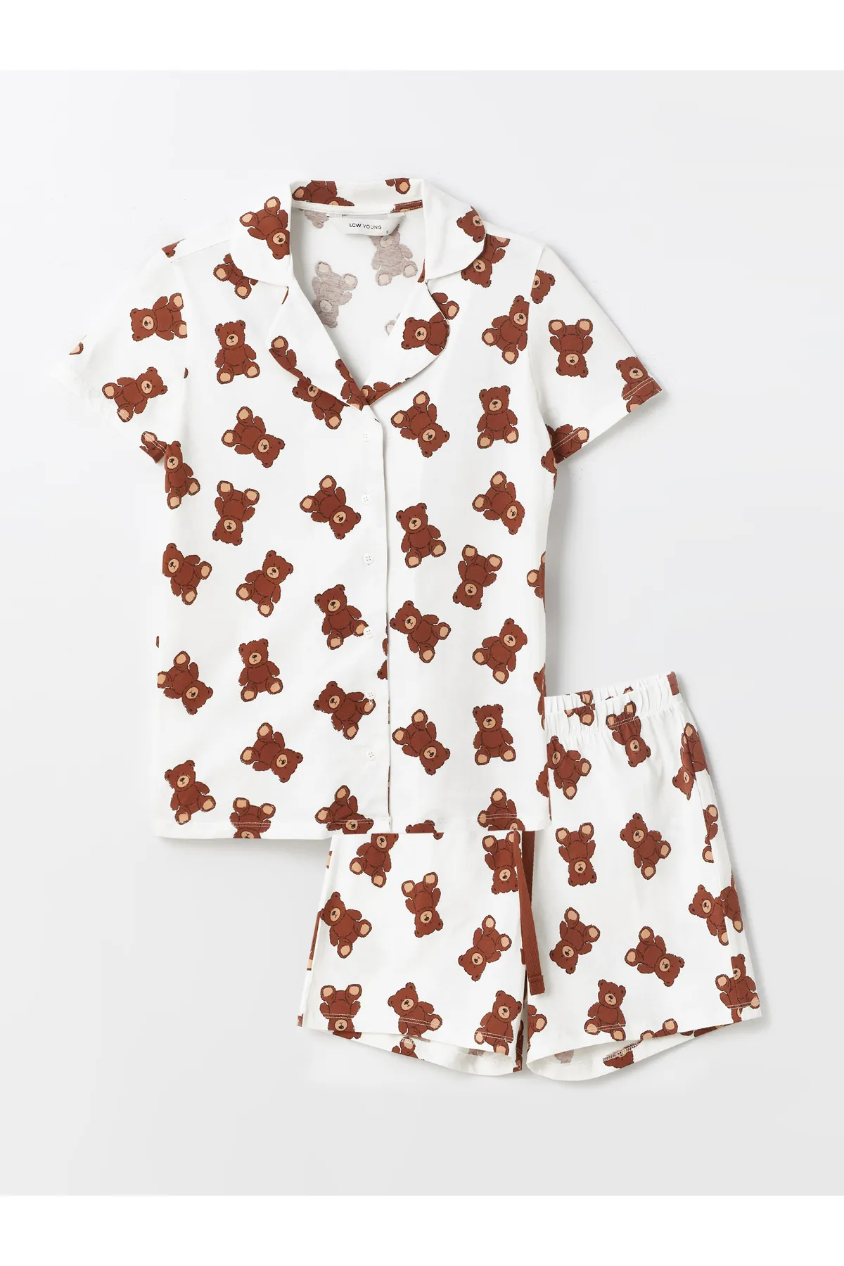 LC Waikiki  Kurzarm-Damenpyjama-Set mit Hemdkragen und Shorts