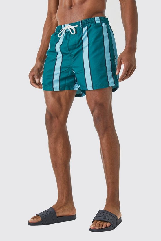 Mittellange gestreifte Badehose