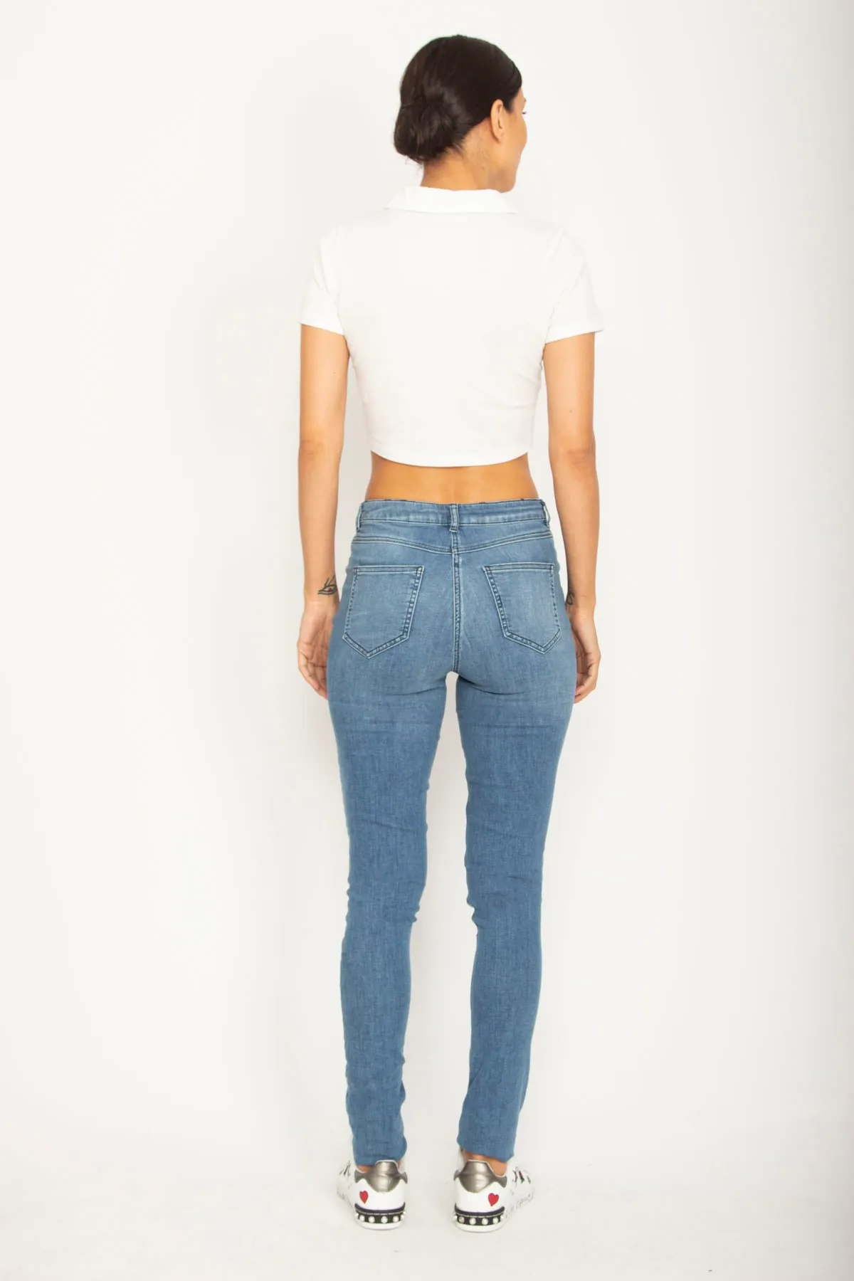 Şans Tekstil  5-Pocket-Jeanshose für Damen in blauer Waschung mit detaillierten Details 85n6302