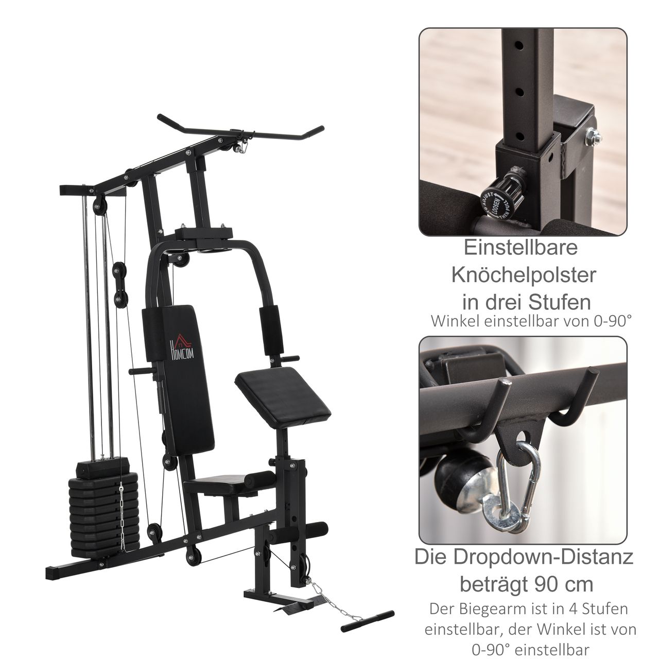 HOMCOM Gym Kraftstation Fitnessstation Multigym inkl. Gewichten Metall Schwarz