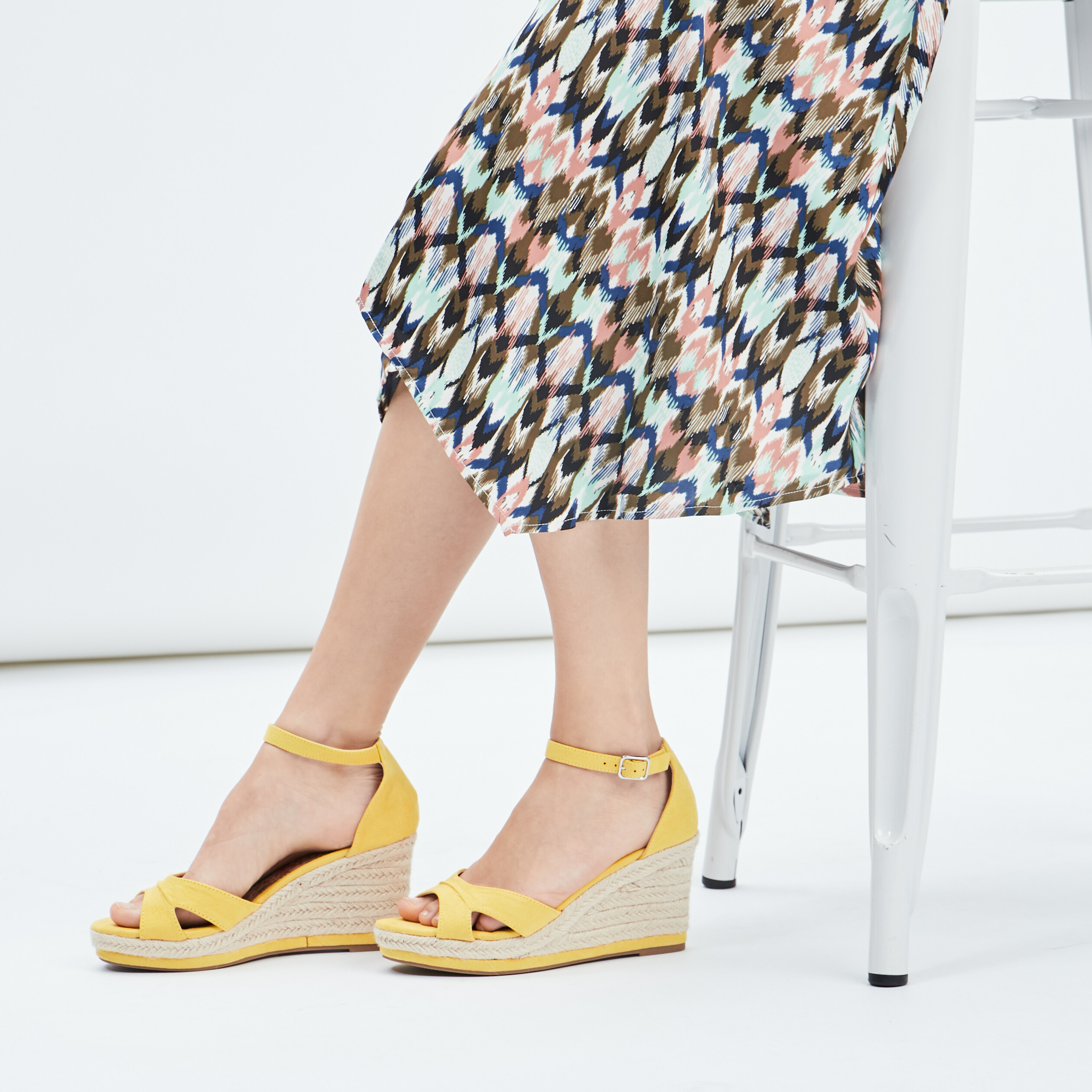 Sandales compensées jaune femme | La Halle