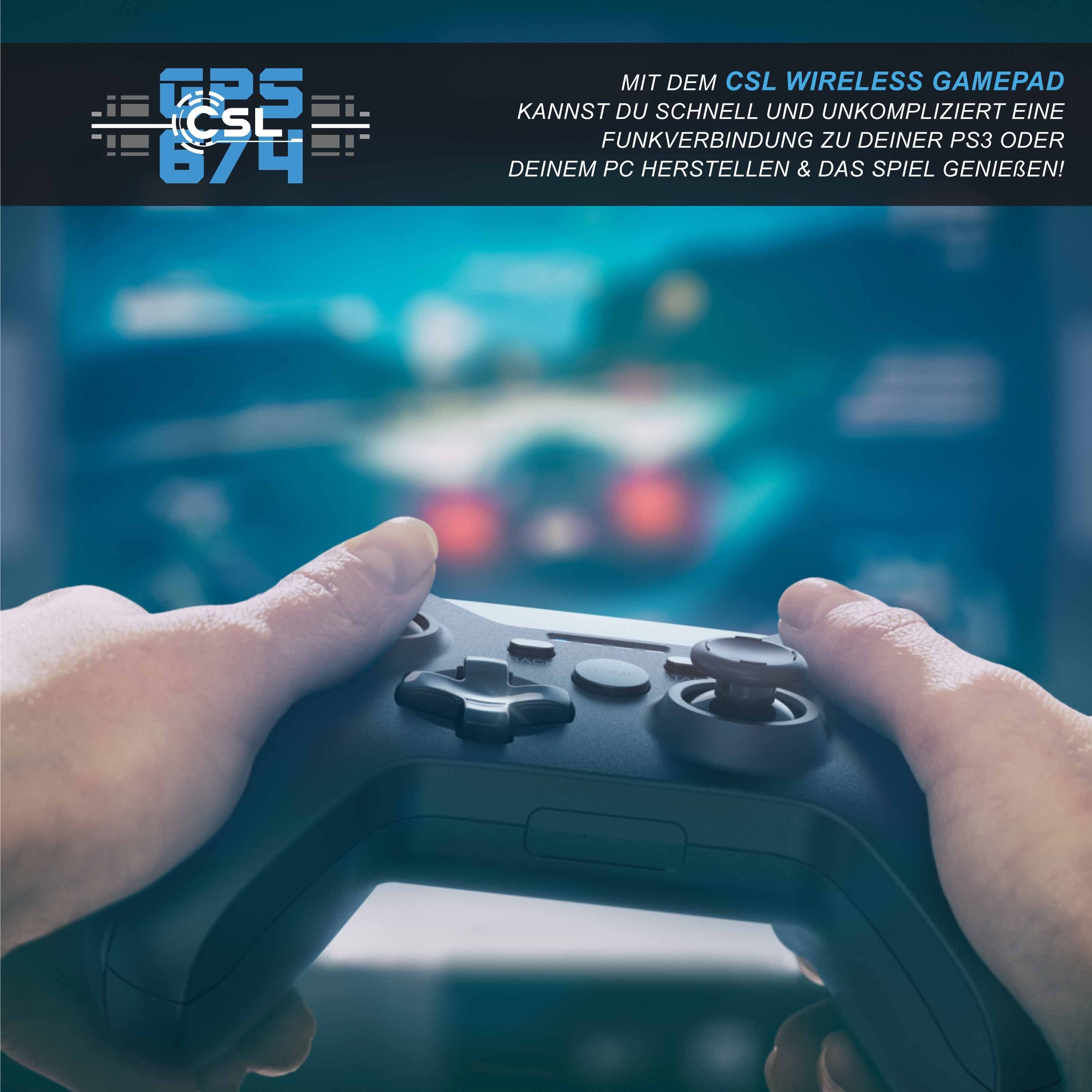 CSL Gaming-Controller (1 St., Wireless Gamepad für PC & PS3 im Xbox-Design, kabellos, 2,4 Ghz Dongle)
