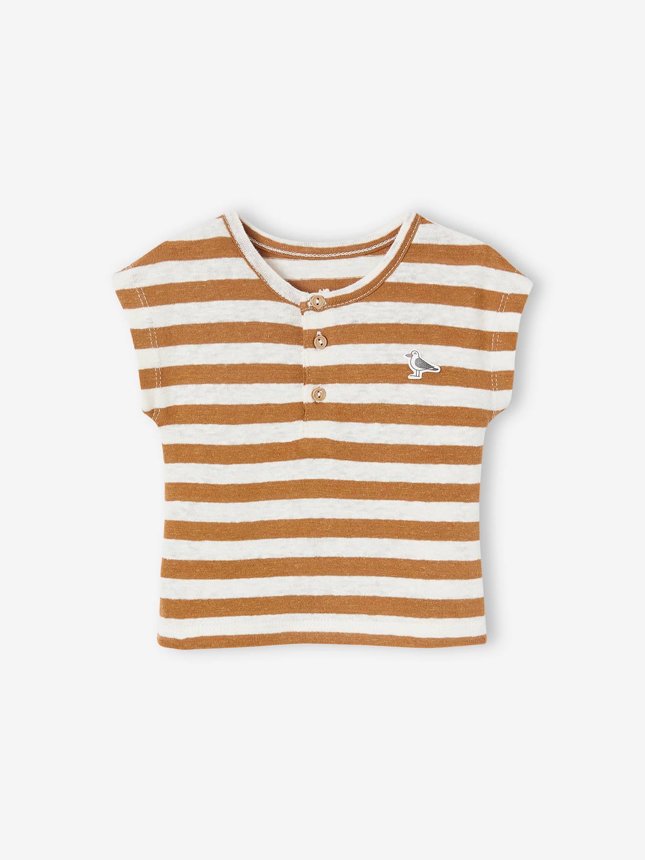 Ensemble bébé T-shirt rayé et short uni caramel