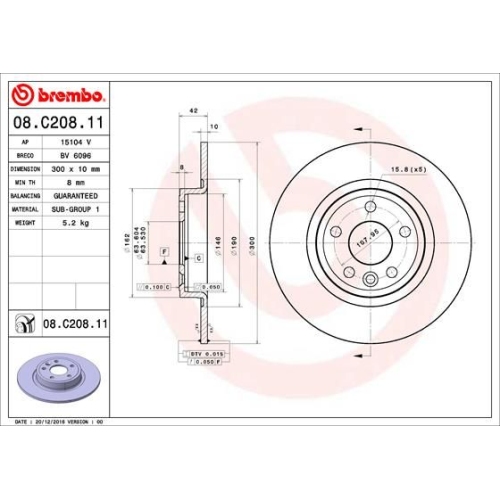 Bremsscheibe Brembo Hinterachse  2 Stück 08.C208.11 - ATU