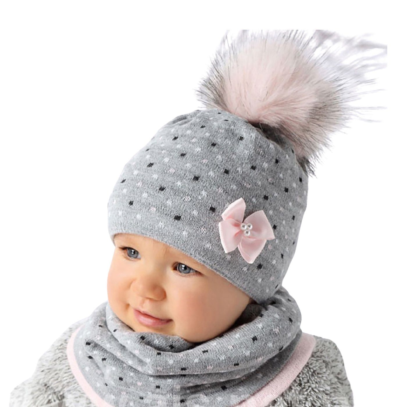 Smarilla Mütze & Schal Strickmütze Loopschal Wintermütze Mädchenmütze Winterset mit Baumwolle gefüttert