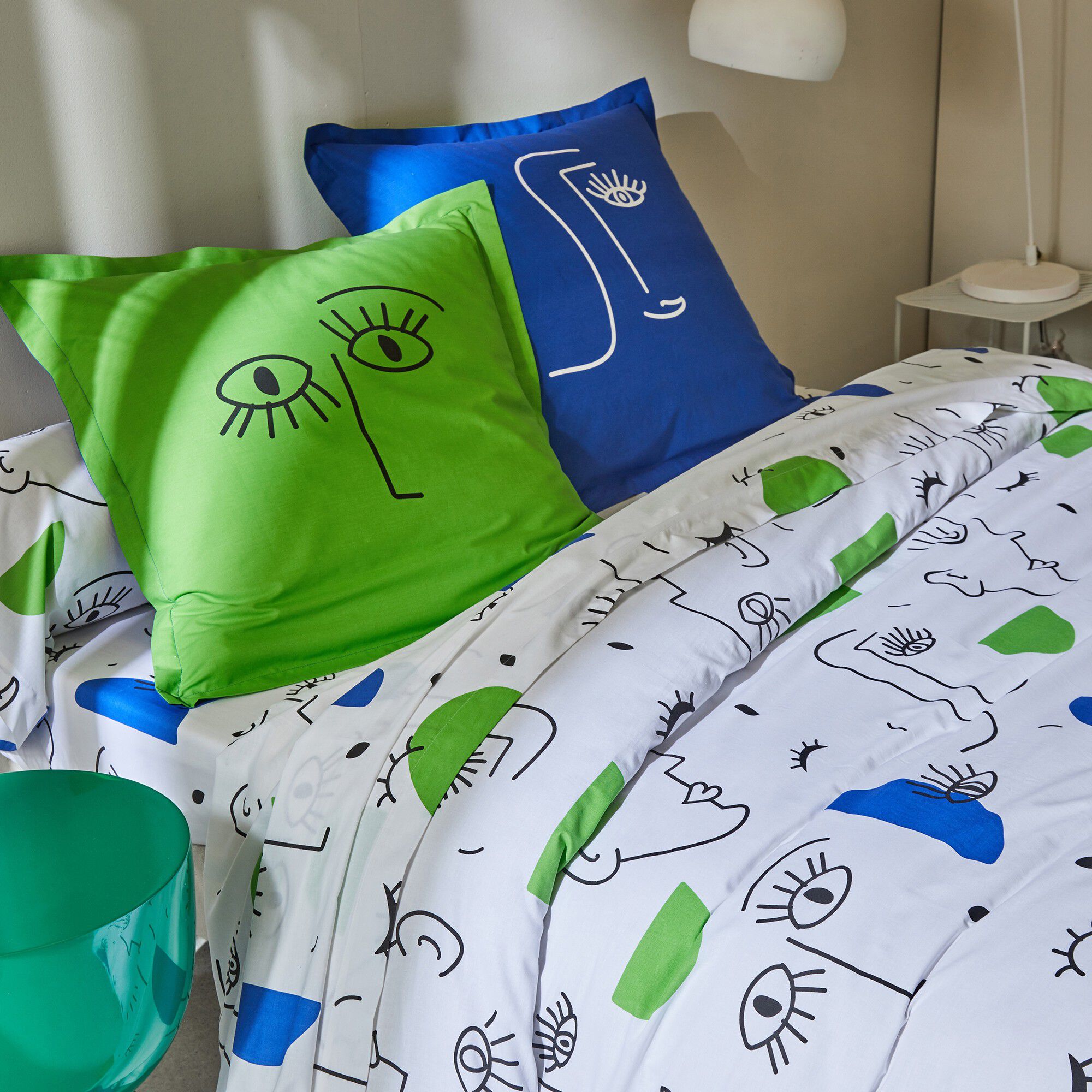 Linge de lit Vitaly coton à motifs visages