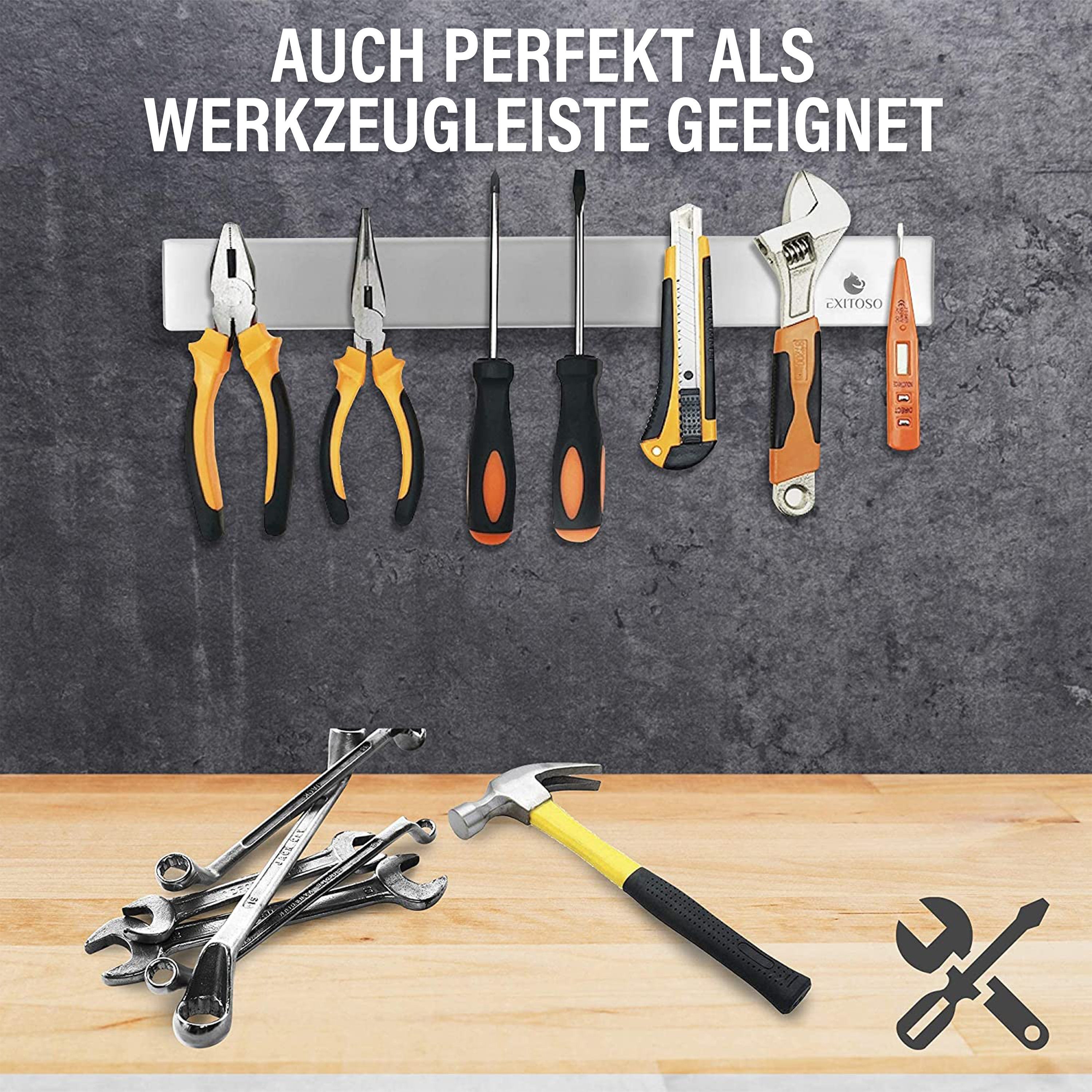 Exitoso Wand-Magnet Messer-Leiste 40 cm selbstklebend, Edelstahl Magnetleiste Messer - OHNE Bohren silber