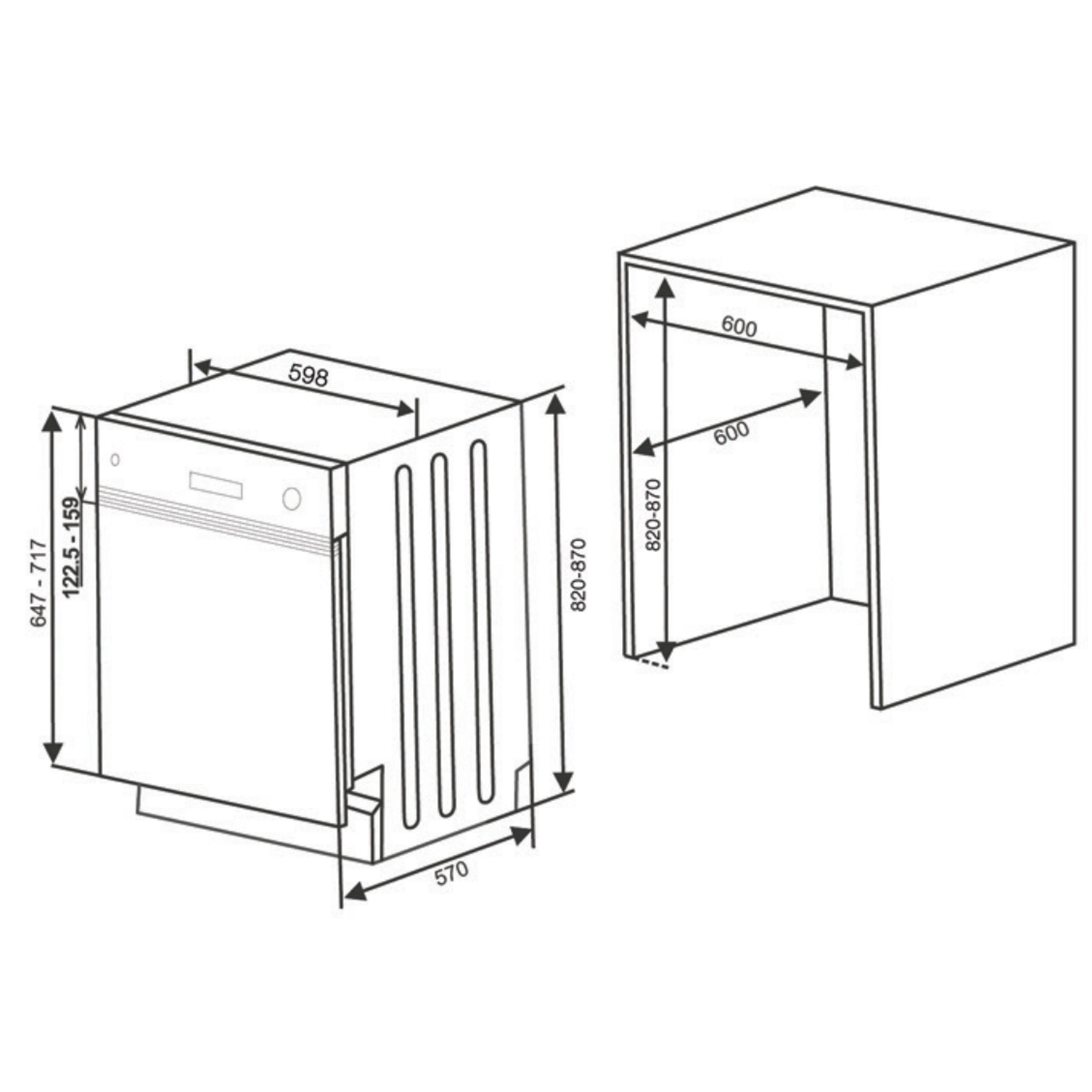 Telefunken teilintegrierbarer Geschirrspüler, ES60T14E, 12 l, 14 Maßgedecke, Einbauspülmaschine, 60 cm, 6 Programme, Überlaufschutz