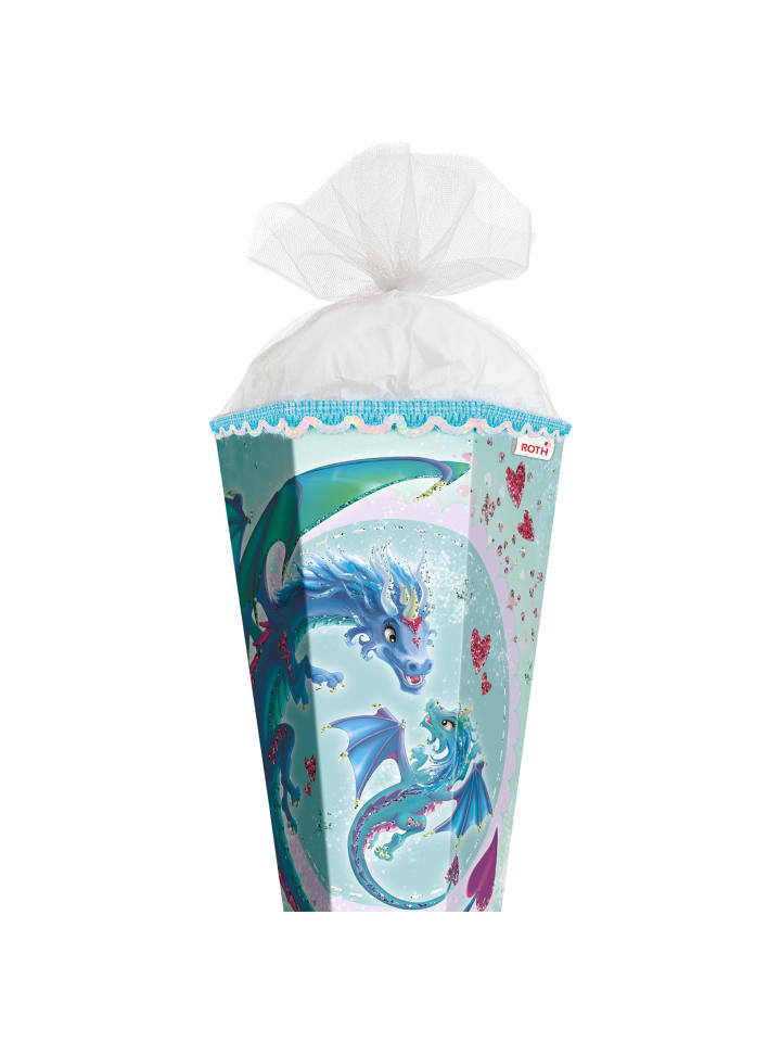 ROTH Schultüte groß Drachenliebe 85 cm, Glitter Pailettenborte in Hellblau günstig kaufen onesize