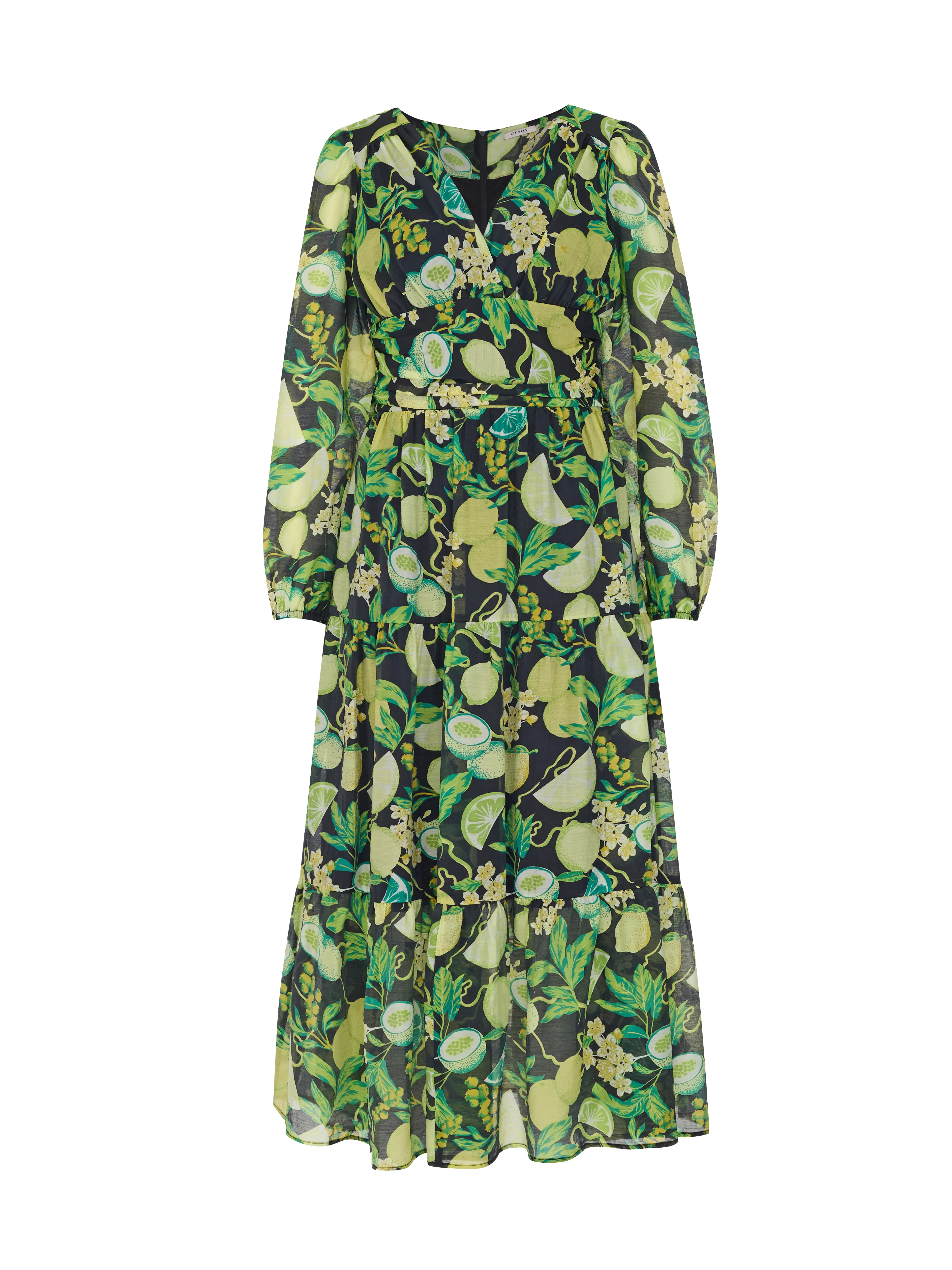 Schwarz-gelb gemustertes Damen-Maxikleid ORSAY