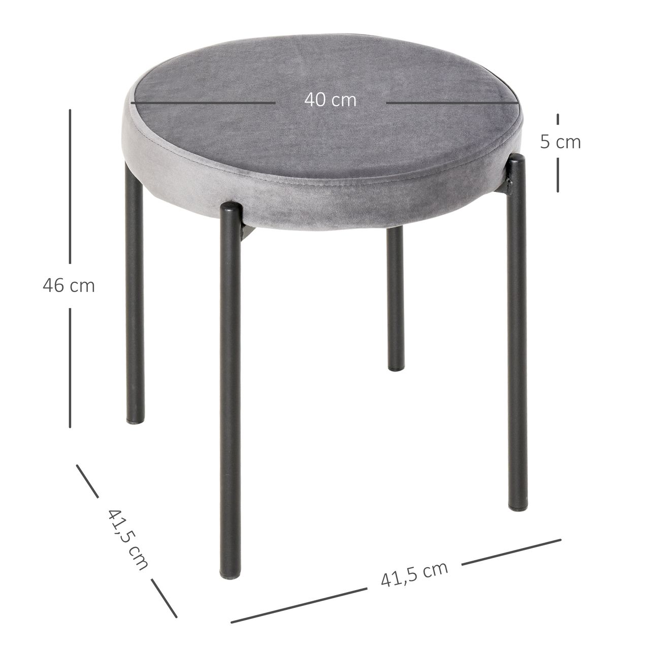 HOMCOM 4er-Set Esszimmerhocker Stapelhocker Küchenhocker Thekenhocker mit gepolstertem Sitz Rundhocker Barhocker Velvet-Touch modern Küche Esszimmer Polyester Stahl Dunkelgrau 41,5 x 41,5 x 46 cm