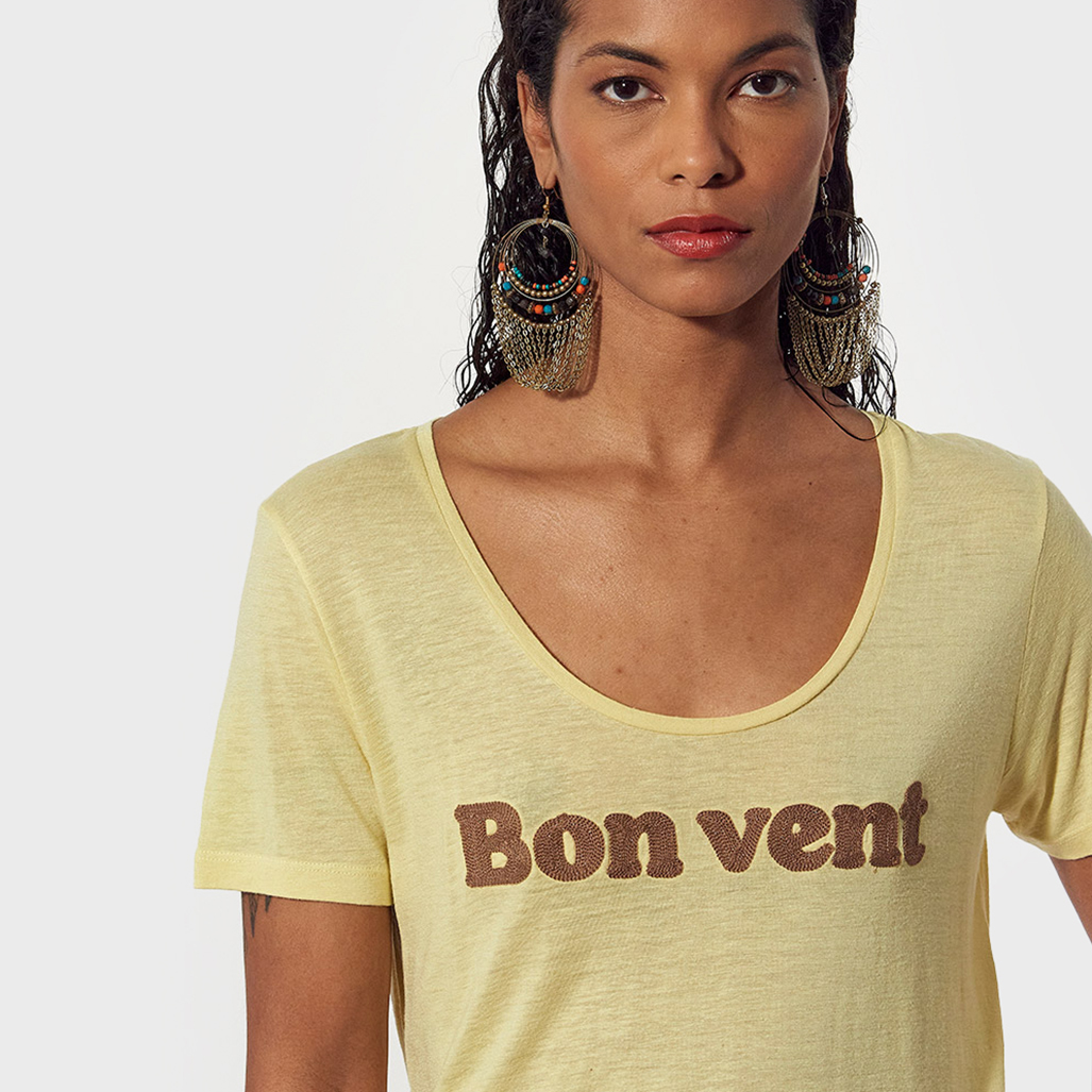 POLLY  T-shirt régular jaune Femme brodé 