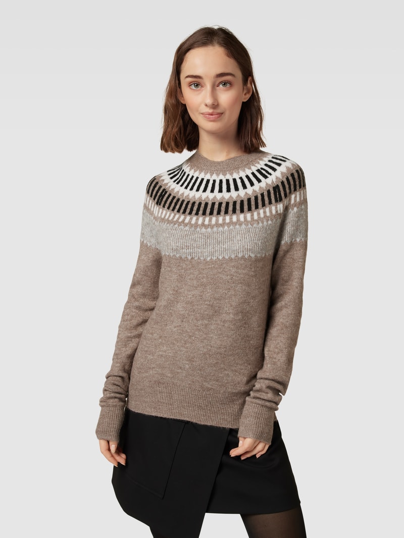 Strickpullover mit Rundhalsausschnitt in taupe meliert