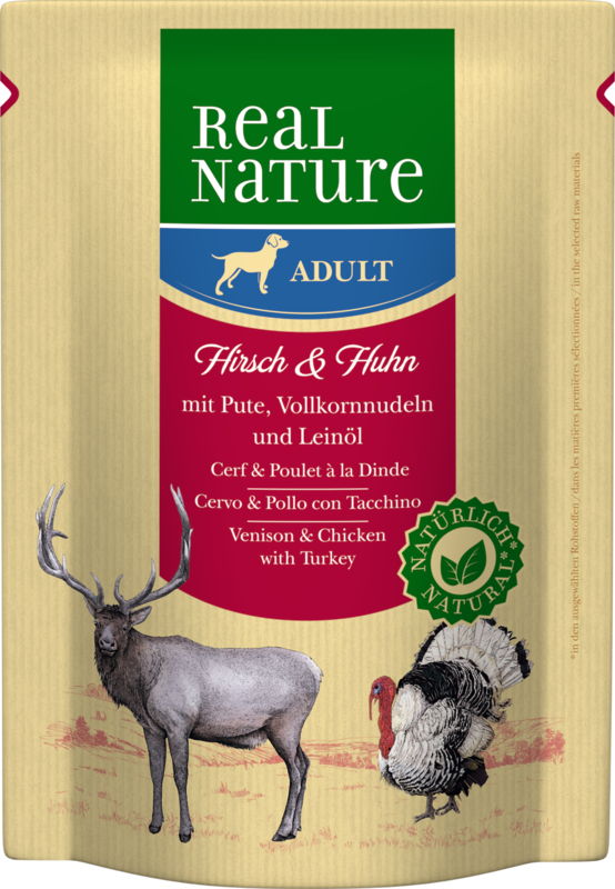 REAL NATURE Hundenassfutter REAL NATURE Adult Pouches 6x300g Hirsch & Huhn