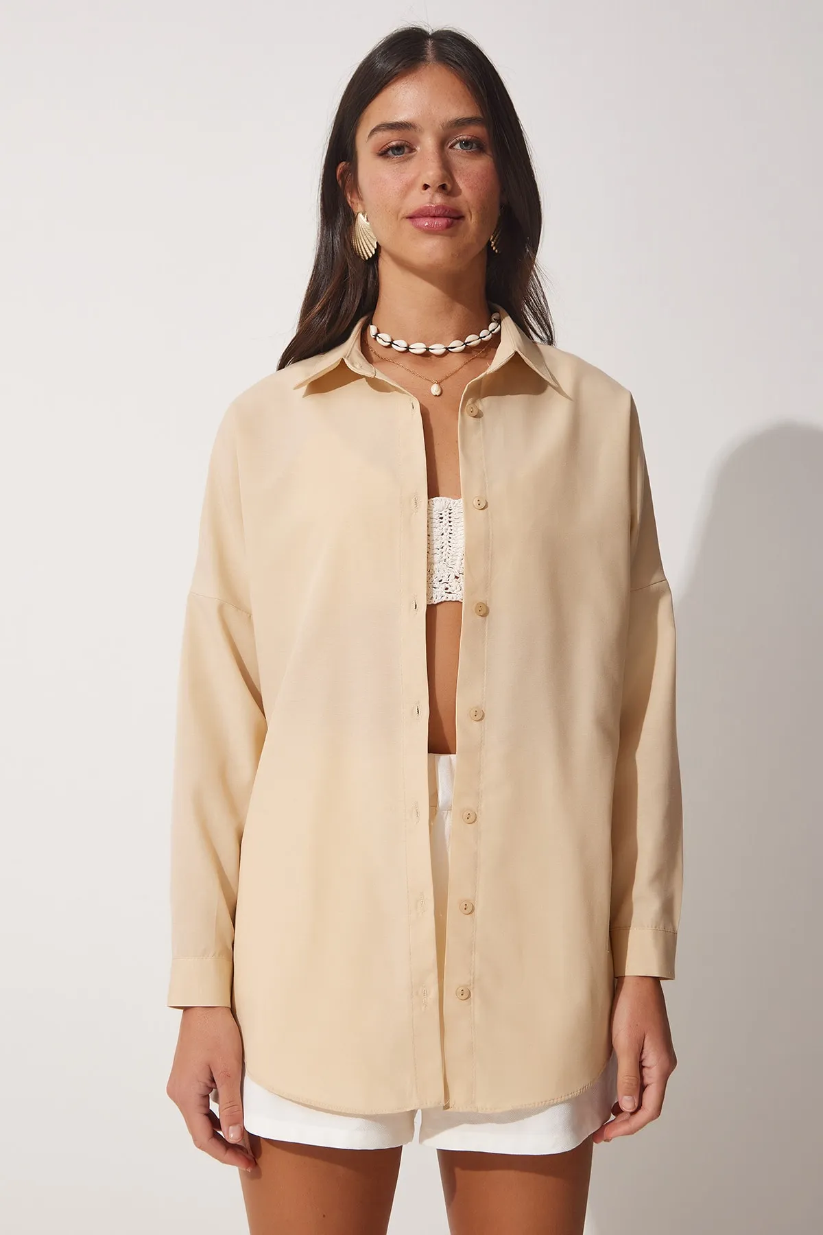 Happiness İstanbul  Hemd - Beige - Oversized
