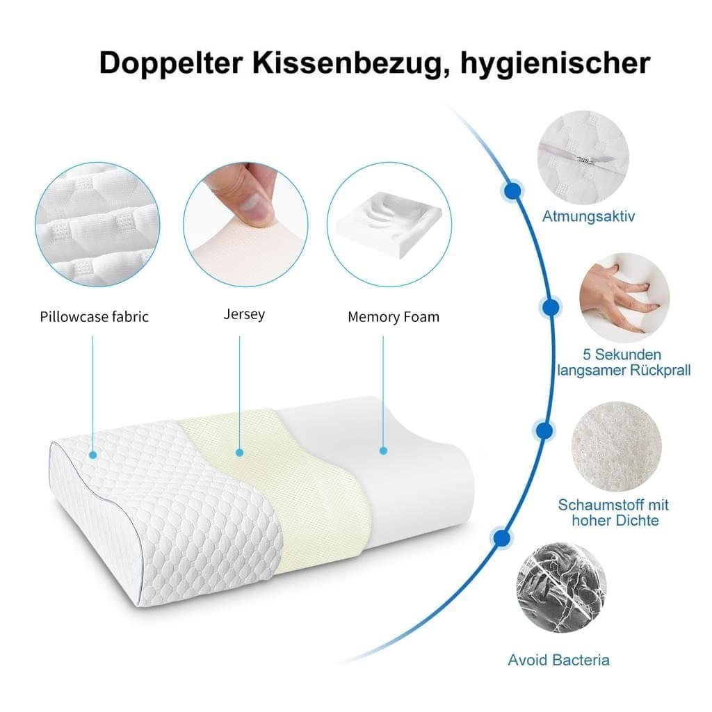 vokarala Kopfstützkissen, Höhenwählbar Schlafkissen Kopfkissen Ergonomisches Nackenstützkissen