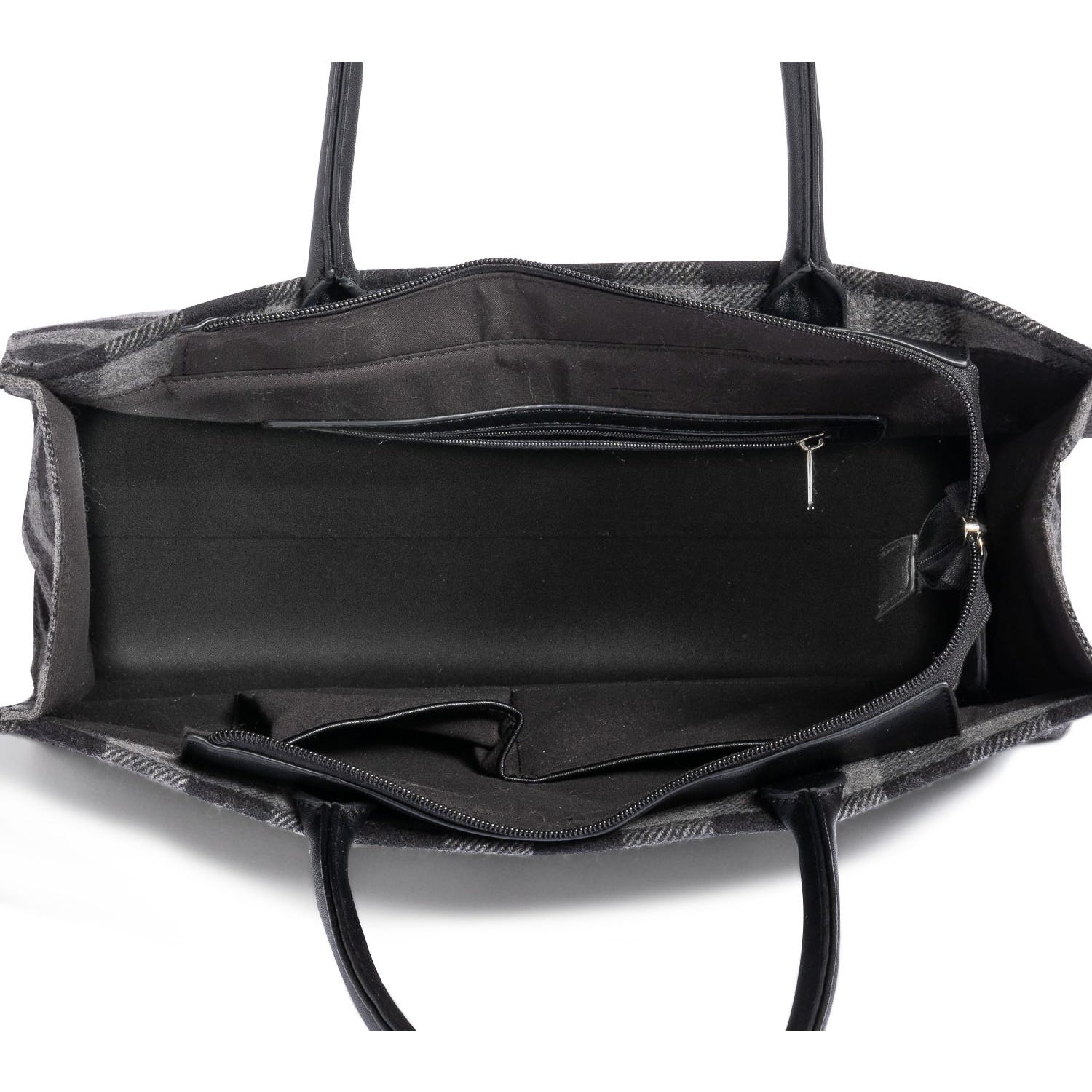 Sac cabas TEXTO noir et gris à motif carreaux