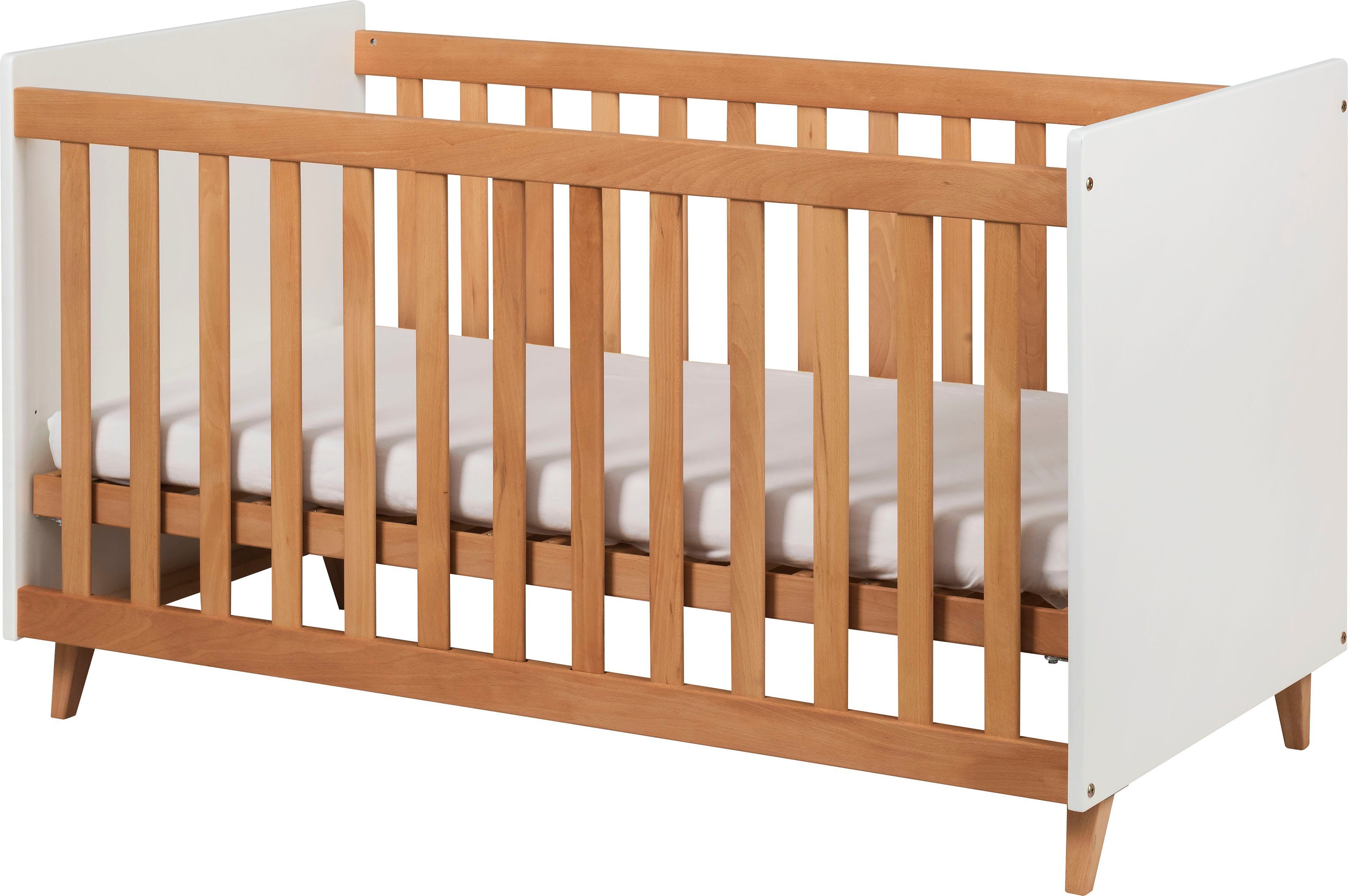 Lüttenhütt Babyzimmer-Komplettset Jaane, (4-St., Bett + Wickelkommode + 2-trg. Schrank + Kommode), Kinderbett 70x140 cm, Wickelkommode, Kleiderschrank, Kommode, massiv