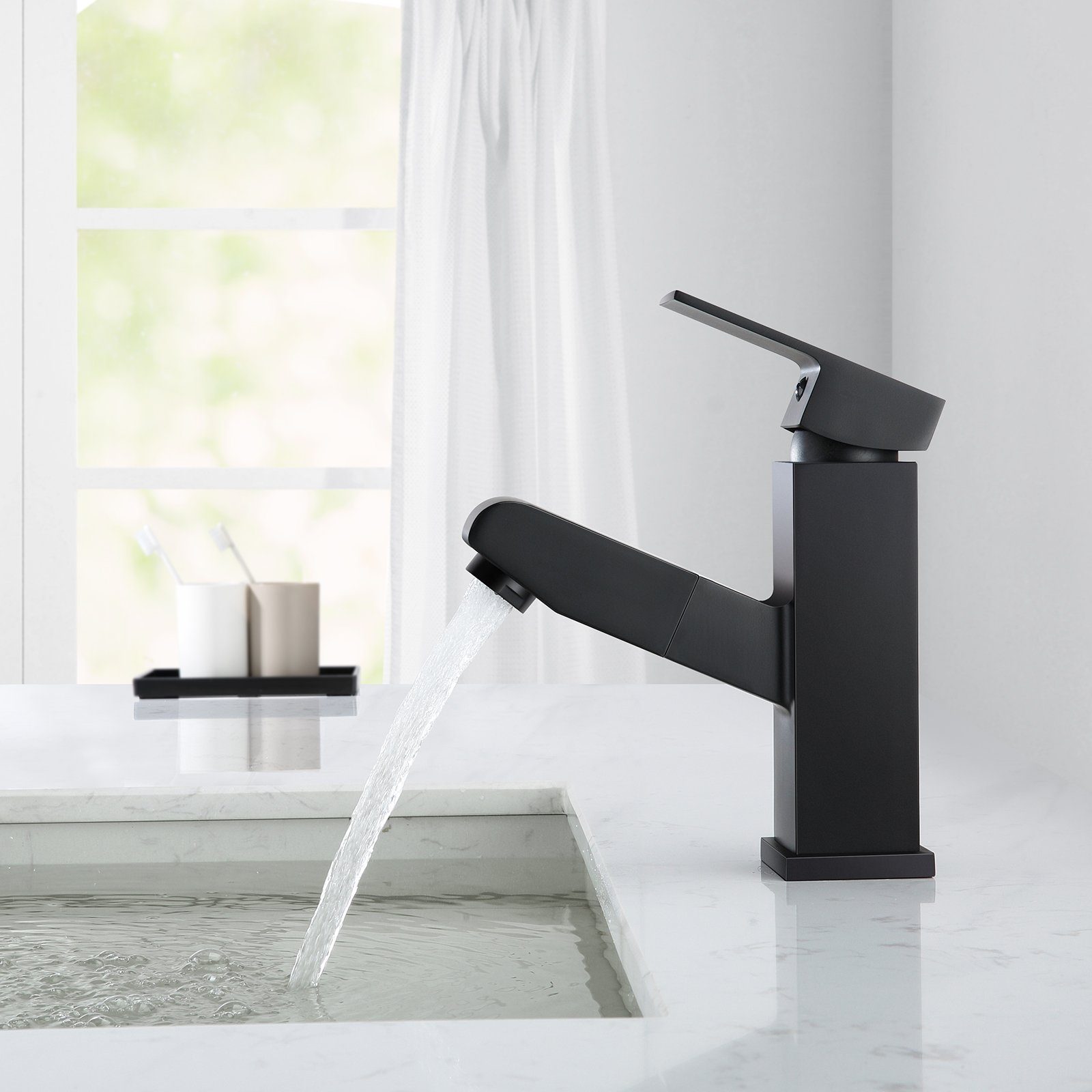 Auralum Waschtischarmatur Badarmatur Waschbecken Wasserhahn mit Ausziehbar Brause Schwarz