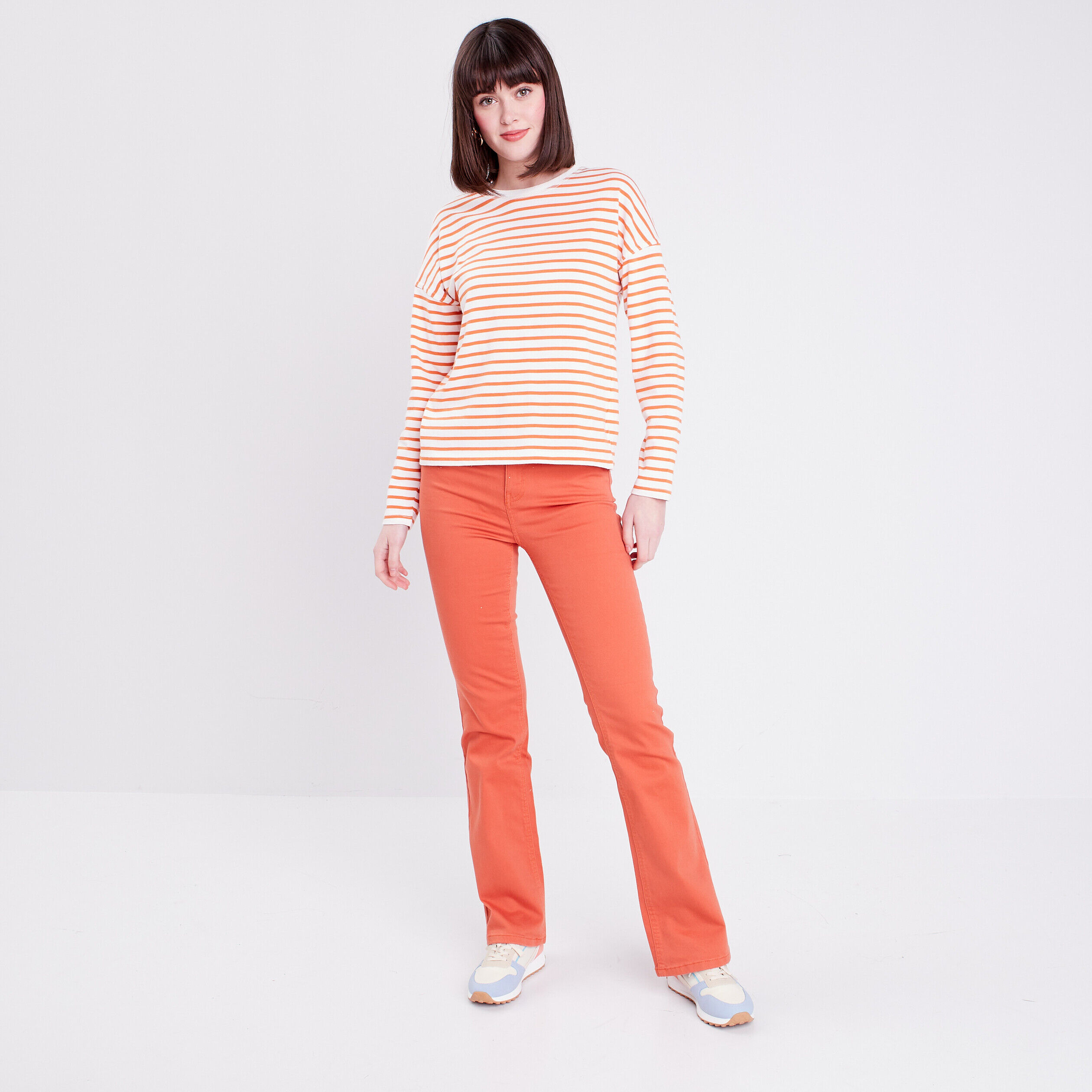 Jeans flare taille haute orange foncé femme | Cache Cache
